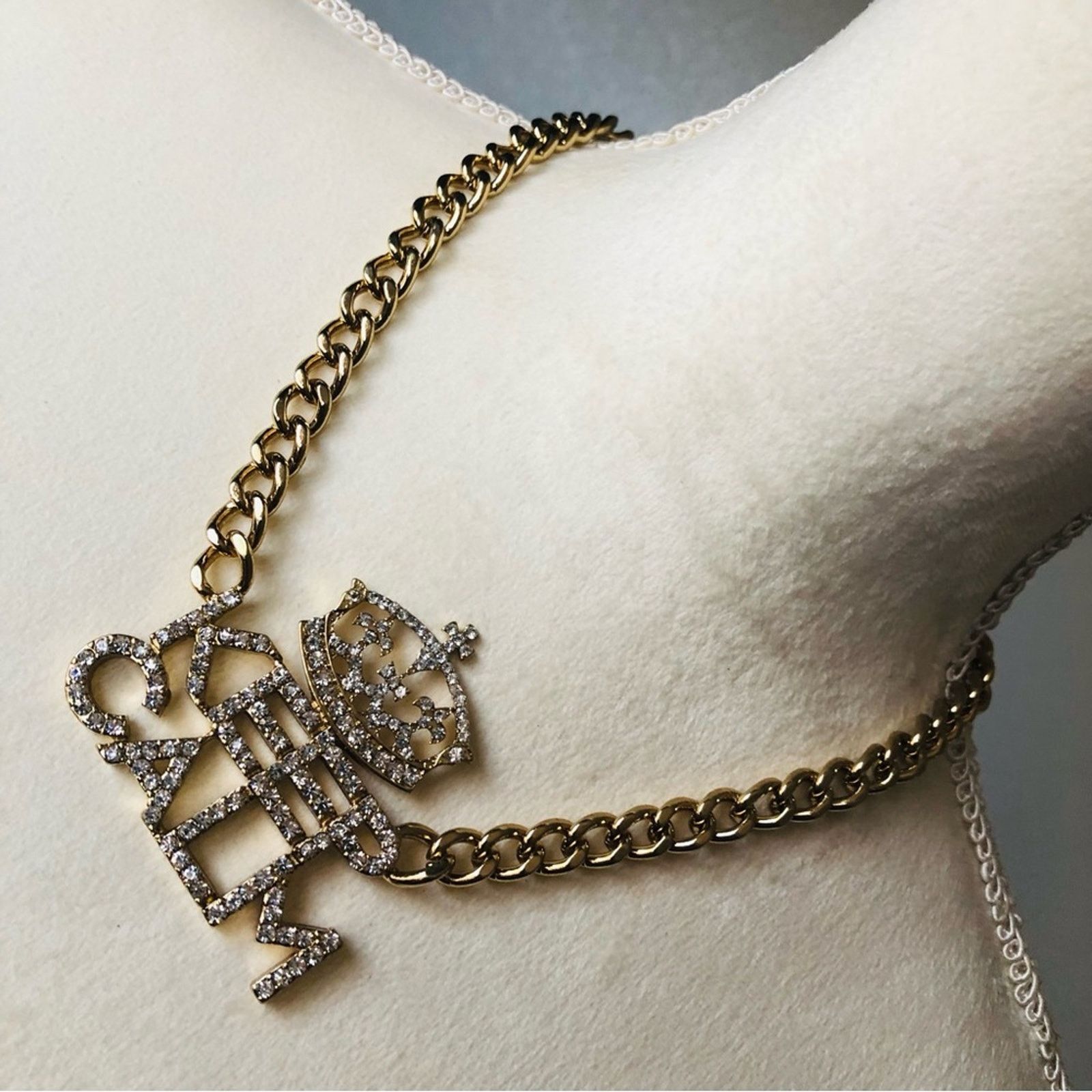 Jewelry Bling bold clear rhinestone “KEEP CALM” chain link necklace Size ONE SIZE - 2 Thumbnail