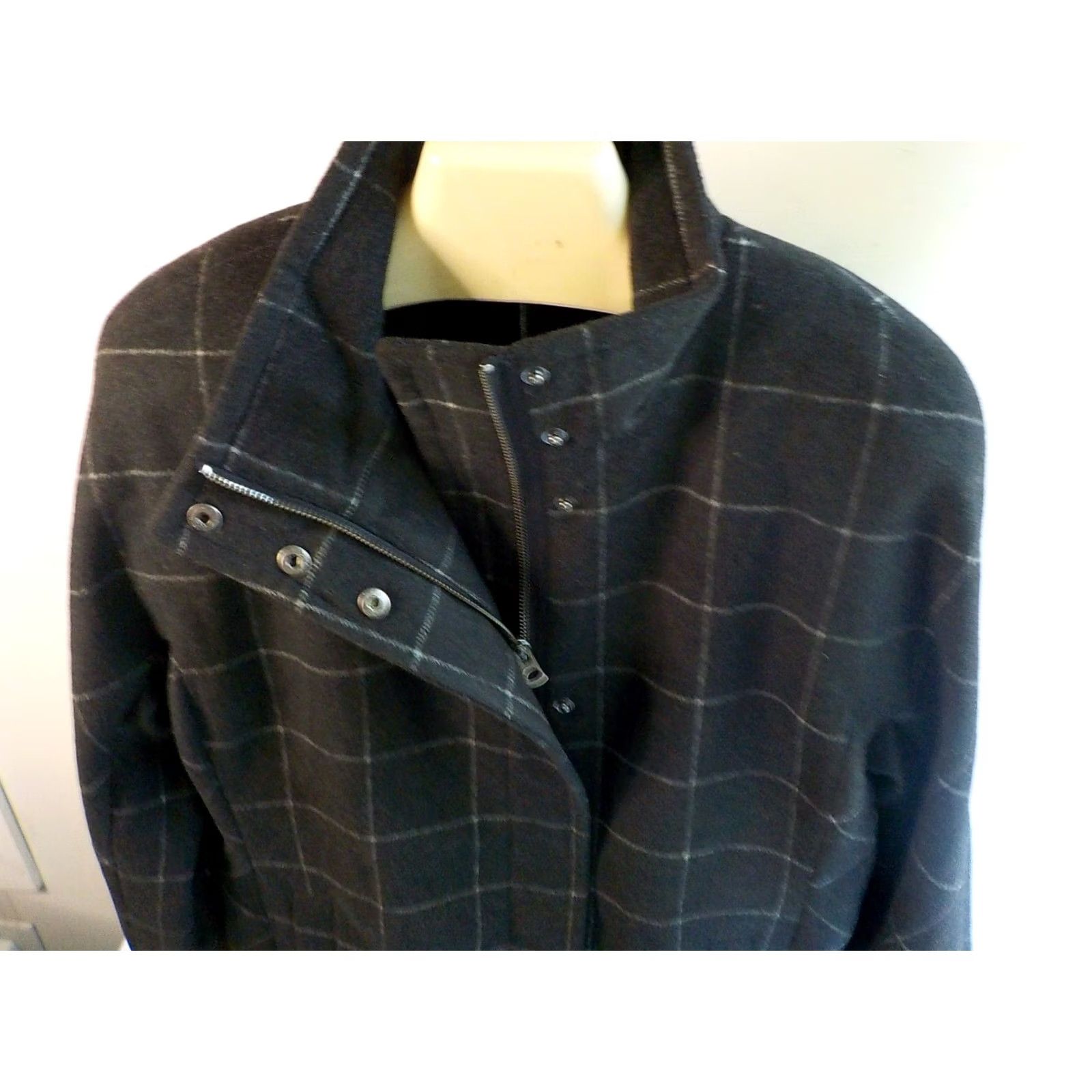 Lucky Brand Lucky Brand Zip Front Check Wool Blend Coat Womens Coat Size M / US 6-8 / IT 42-44 - 3 Thumbnail