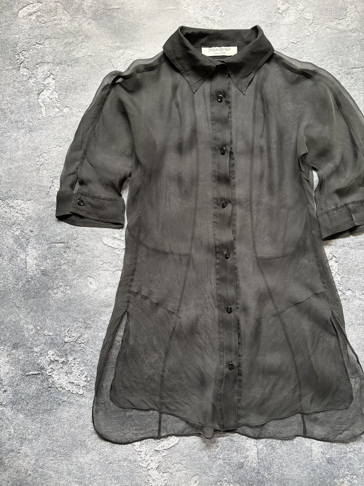 Yves Saint Laurent SS2009 Yves Saint Laurent Luxury Sheer Silk Grey Blouse Size M / US 6-8 / IT 42-44 - 3 Thumbnail