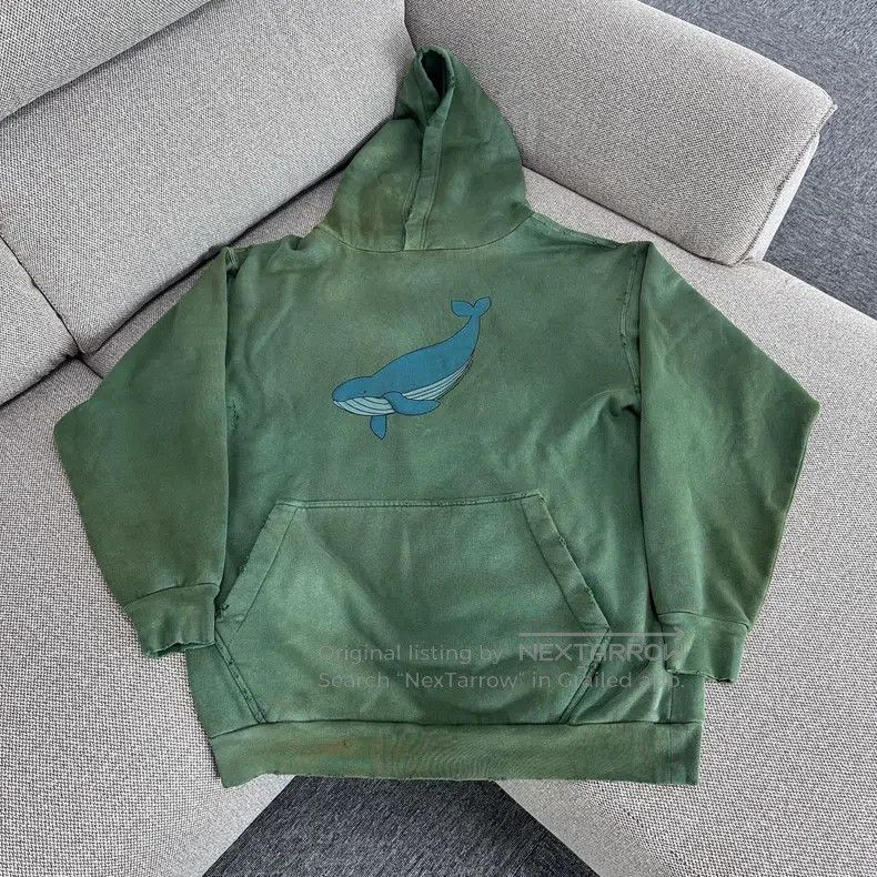 Balenciaga Whale Print Aged Hooded Sweatshirt