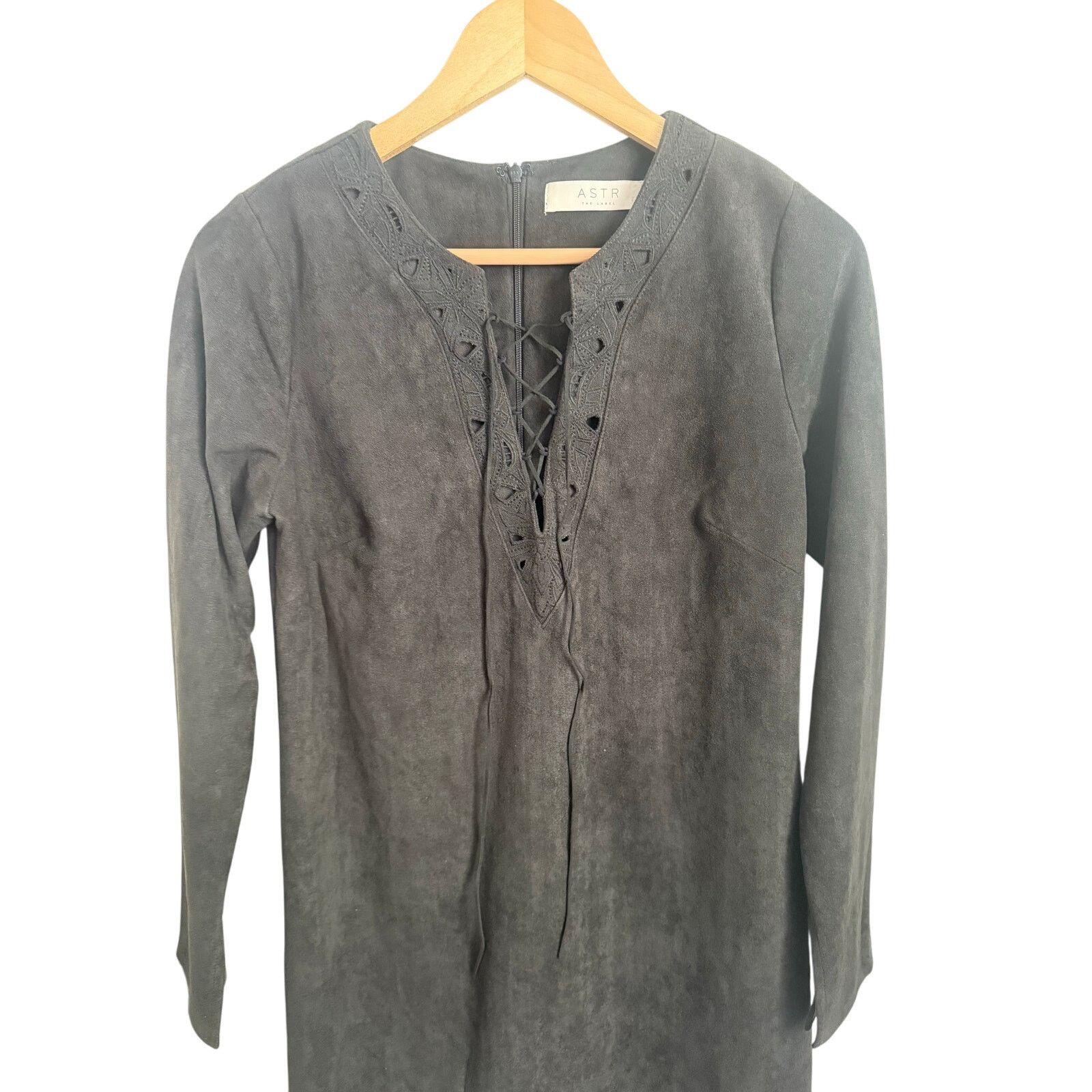 ASTR The Label ASTR the Label Charcoal Gray Faux Suede LaceUp Shift Dress S Size S / US 4 / IT 40 - 6 Thumbnail