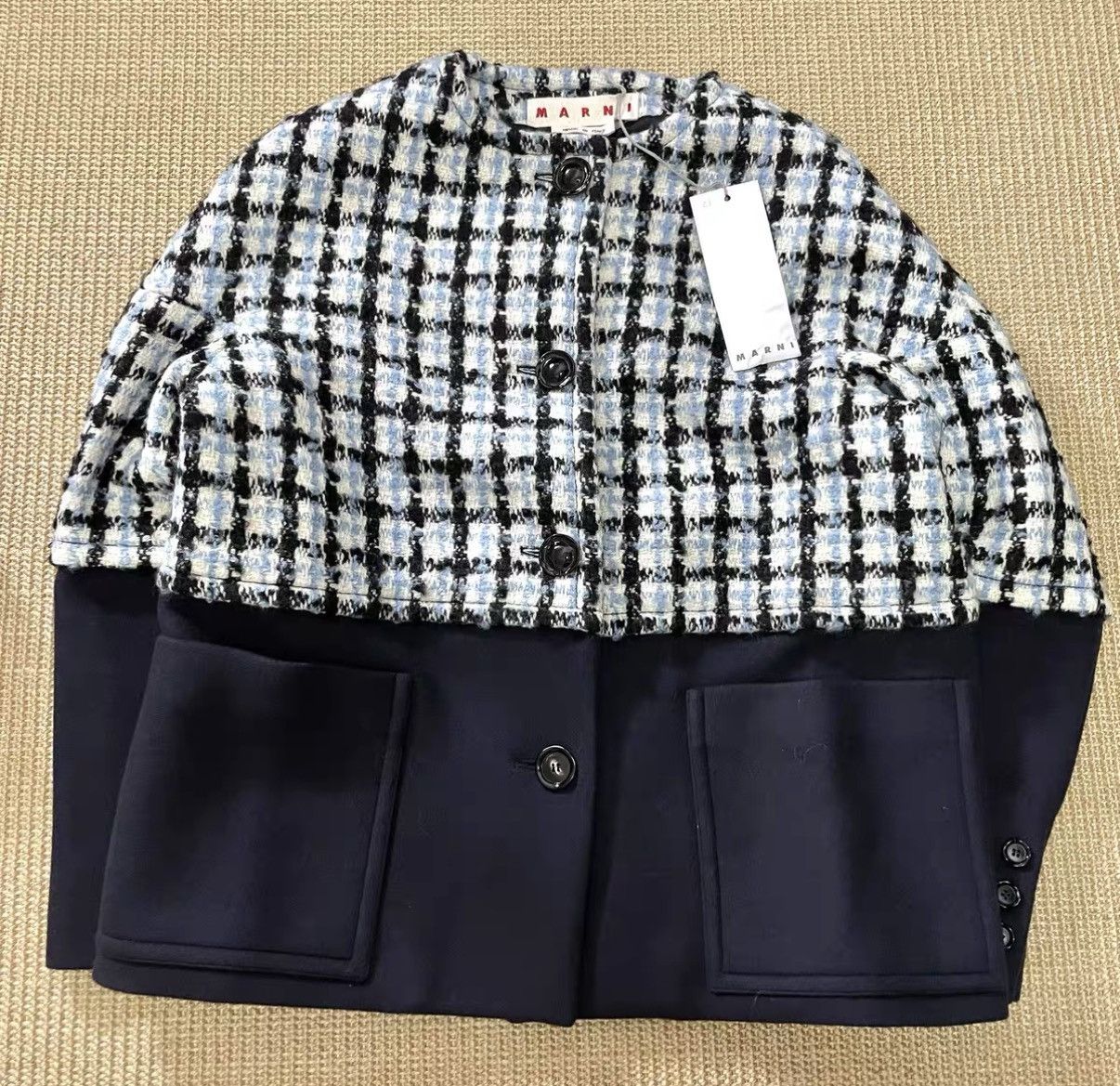 Marni Marni Navy Tweed Panel Boxy Cropped Jacket J29 Size S / US 4 / IT 40 - 3 Thumbnail