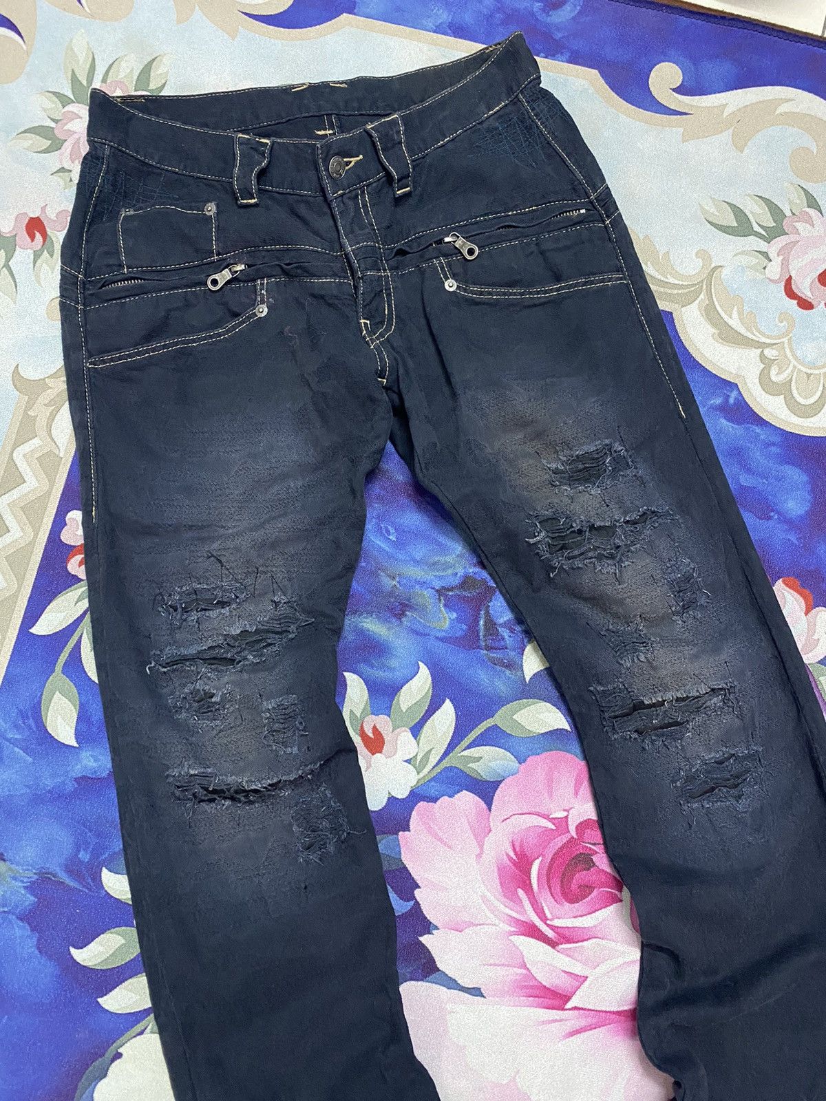 image of Distressed Vintage Ppfm Distressed Jeans - Design in Black, Men's (Size 30)