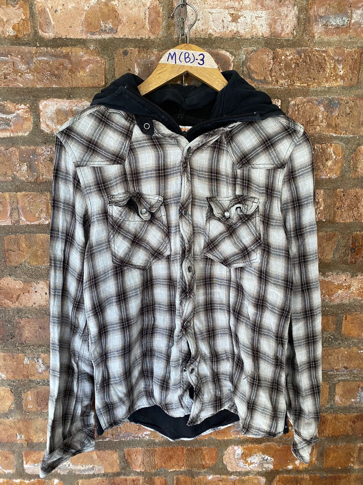 5351 POUR LES HOMMES 2000s Nicole Hybrid shadow Flannel removable hoodie Size US M / EU 48-50 / 2 - 6 Thumbnail