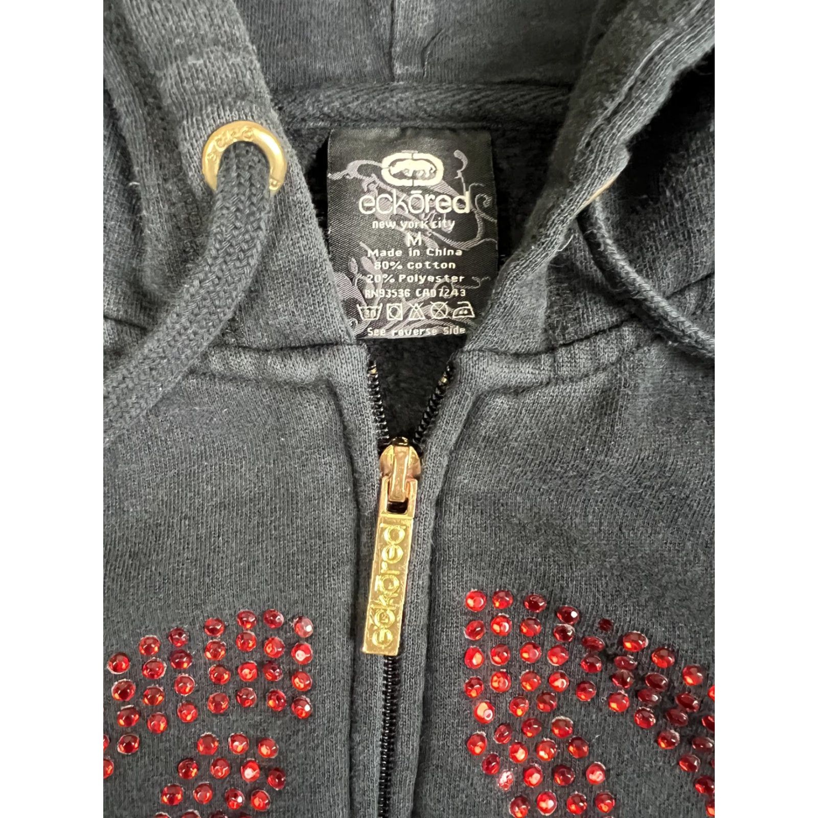 Vintage VINTAGE Ecko Red Hoodie Womens M Black Rhinestone Zip Up Sweatshirt Y2K Size M / US 6-8 / IT 42-44 - 5 Thumbnail