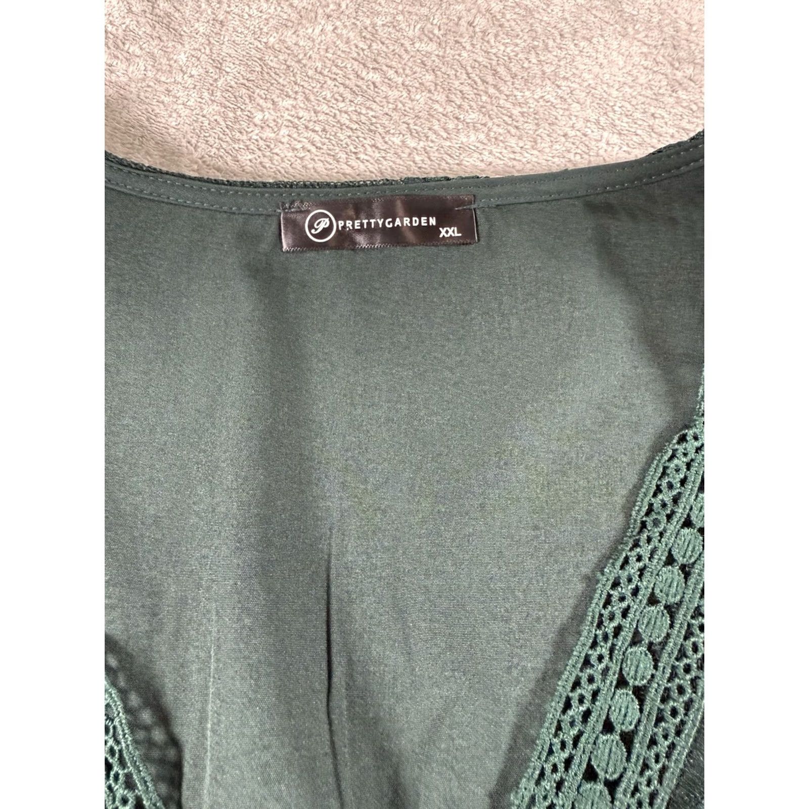 Hunter Womens Plus 2X Fairy Core Dress Whimsy Elegant Feminine Coquette Maxi Lace Short Sleeve Cap Sleeve Pullover Green 2X Plus Size Womens Dress Size XXL / US 16-18 / IT 52-54 - 6 Thumbnail