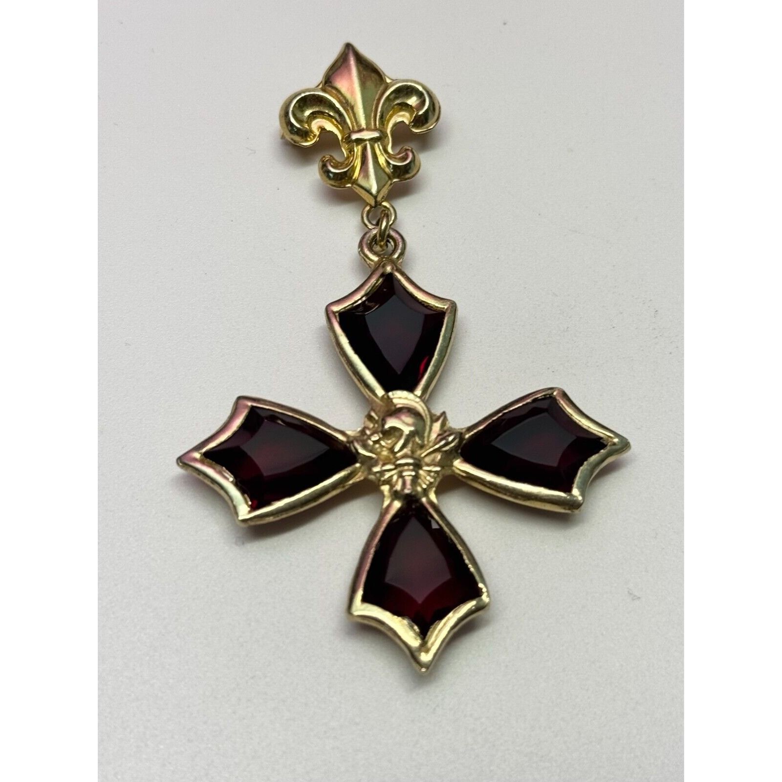 Vintage Vintage Accessocraft NYC Red glass Maltese cross brooch pin Size ONE SIZE - 3 Thumbnail