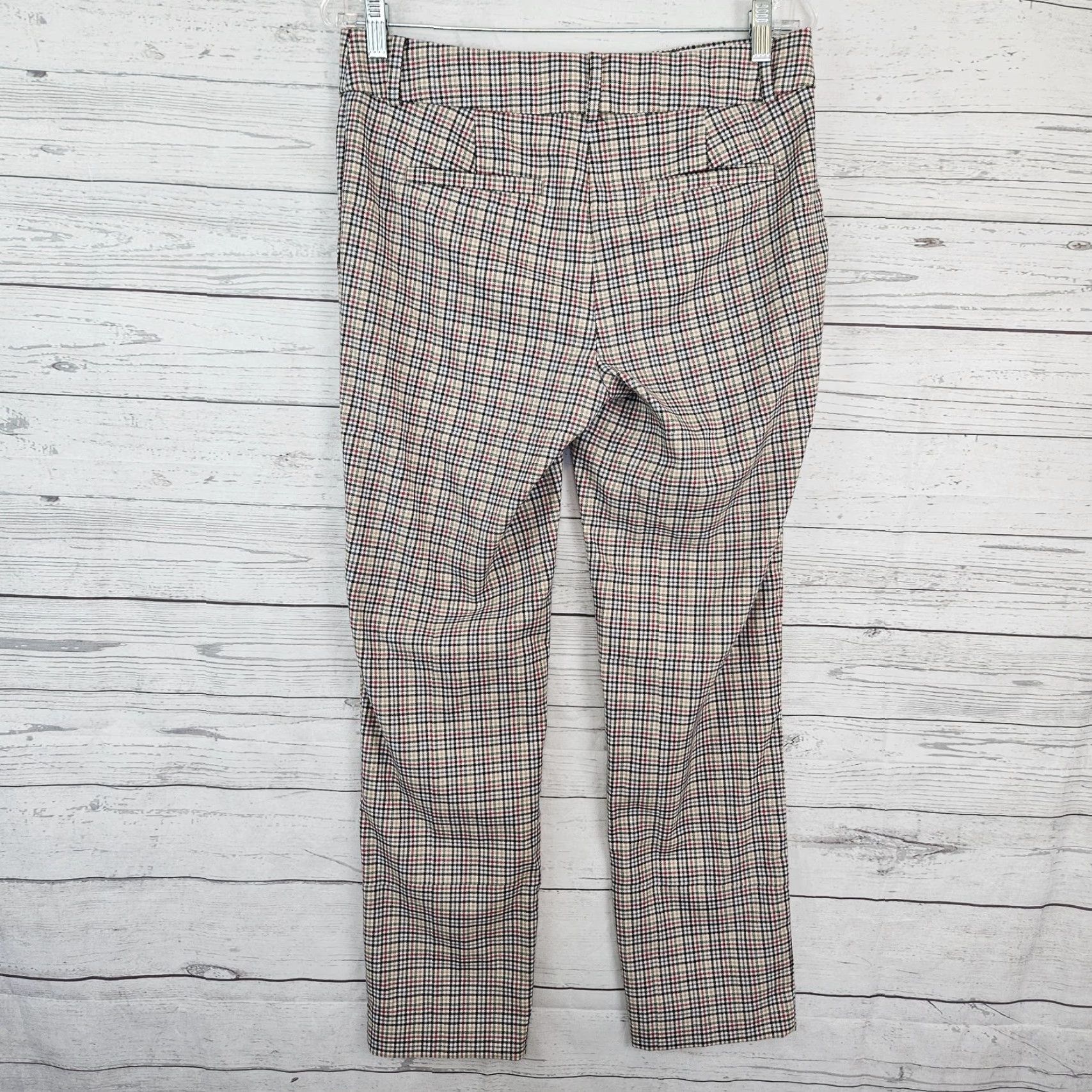 Loft LOFT Ann Taylor Womens Slim Ankle Pants Sz 4 Red Plaid Mid Rise 27.5 Inseam Size 27" / US 4 / IT 40 - 3 Thumbnail