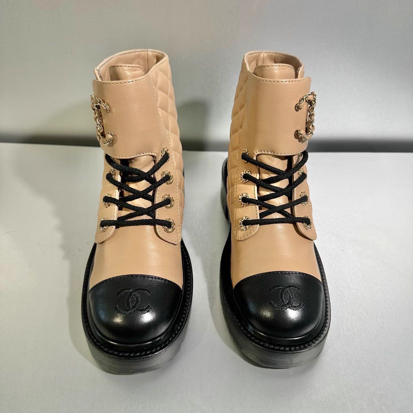 Chanel Chanel Khaki Colorblock Leather Short Boots Size US 6 / IT 36 - 2 Thumbnail