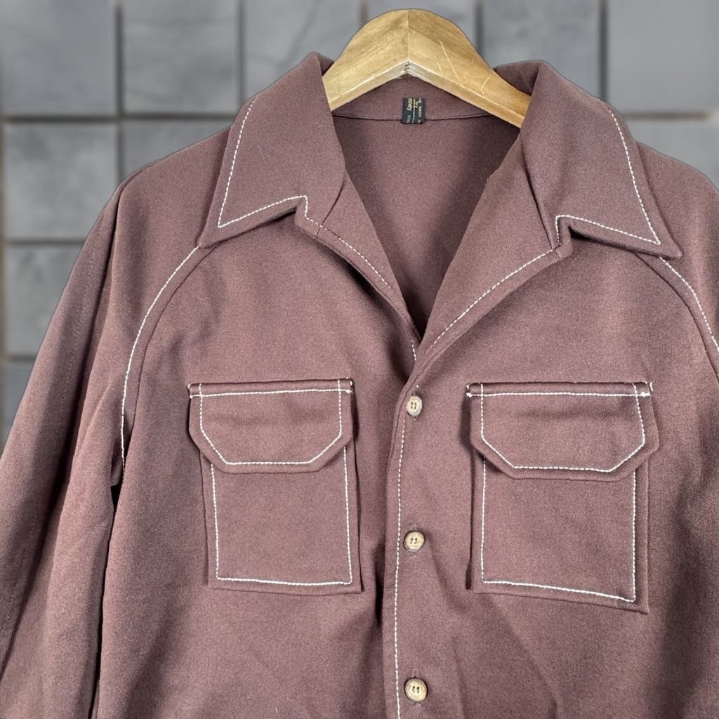 VINTAGE JCPenney Men's M Brown Retro Button-Front Shirt Hippie Disco Wide Lapel Collar 1970s Mens Brown Shirt Disco Vintage Look