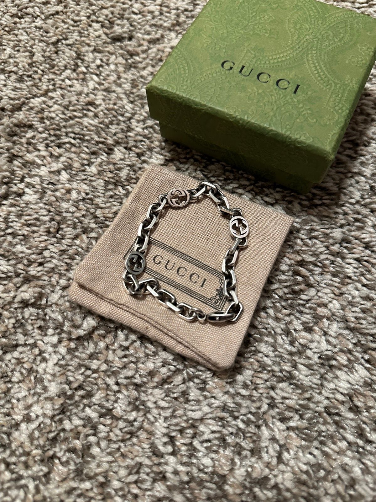 Pre-owned Gucci Silver Interlocking G Bracelet