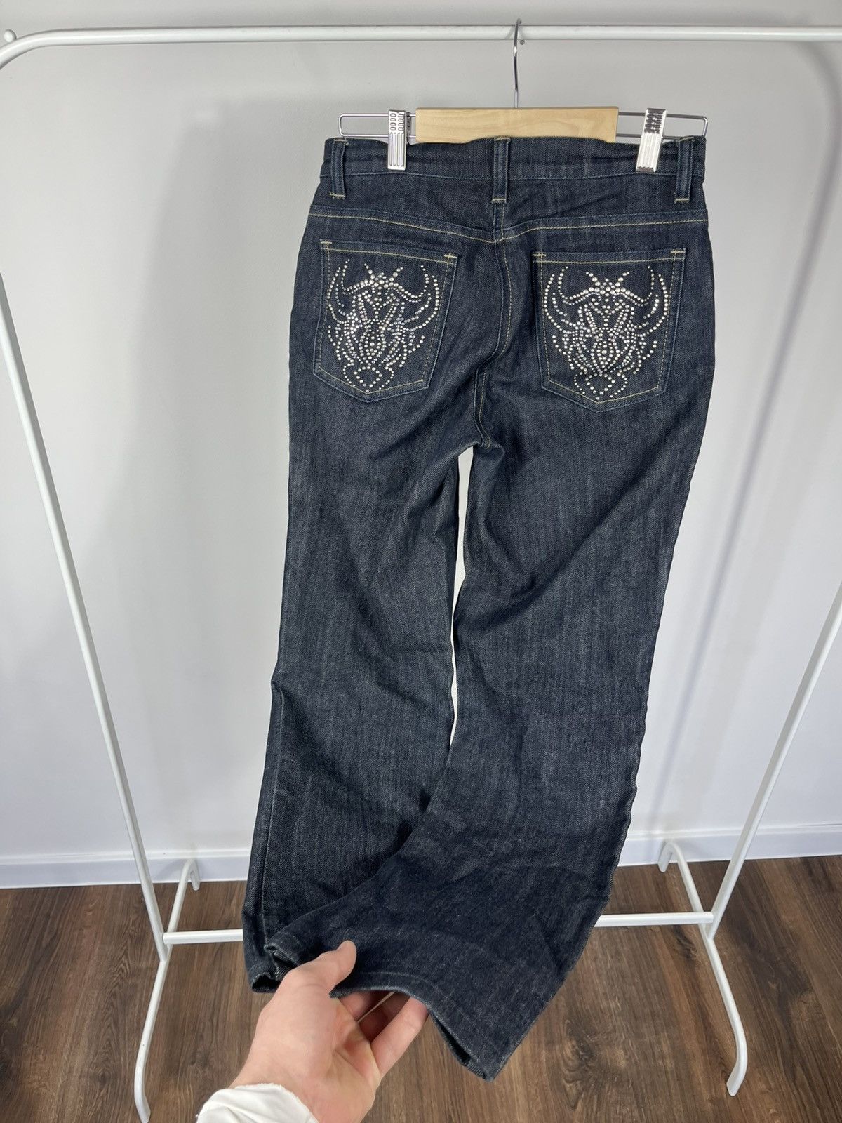 Other Y2K Studded Dark Wash Denim Jeans Rhinestone Back Pockets Size 27" / US 4 / IT 40 - 5 Thumbnail