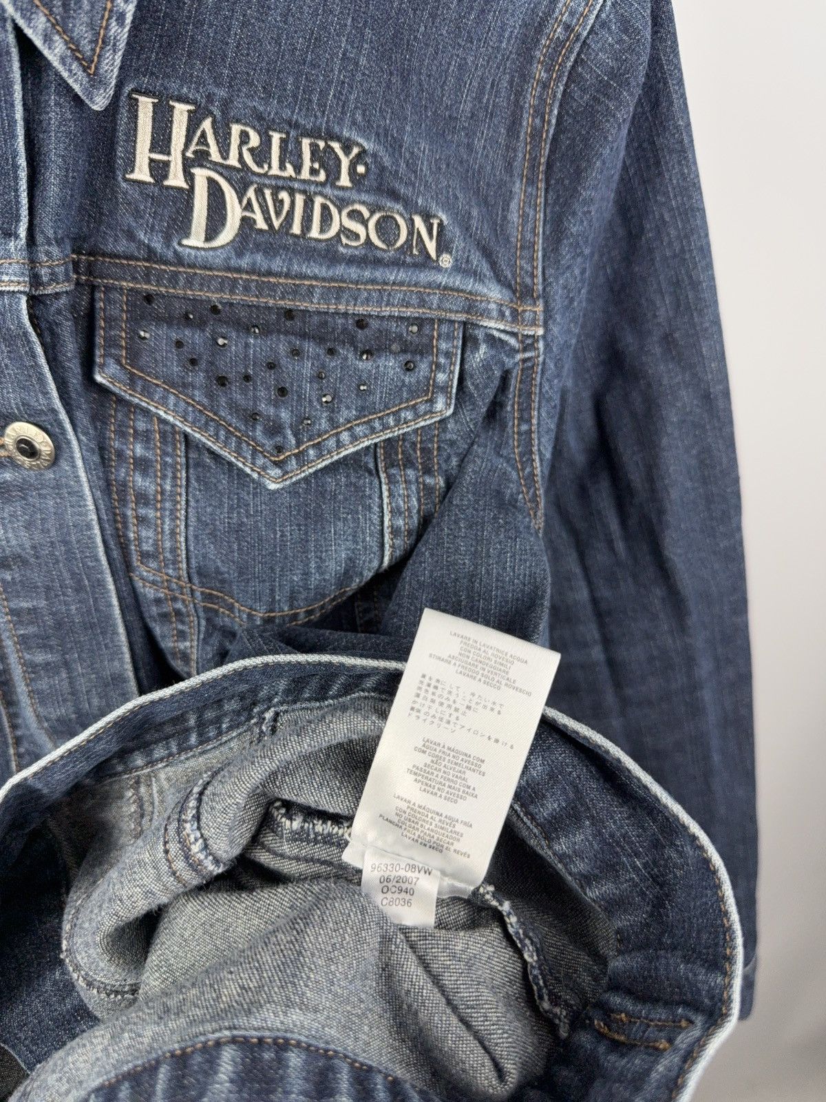 Harley Davidson 00s Harley-Davidson Studded Eagle Denim Jacket Women’s M Size M / US 6-8 / IT 42-44 - 8 Thumbnail