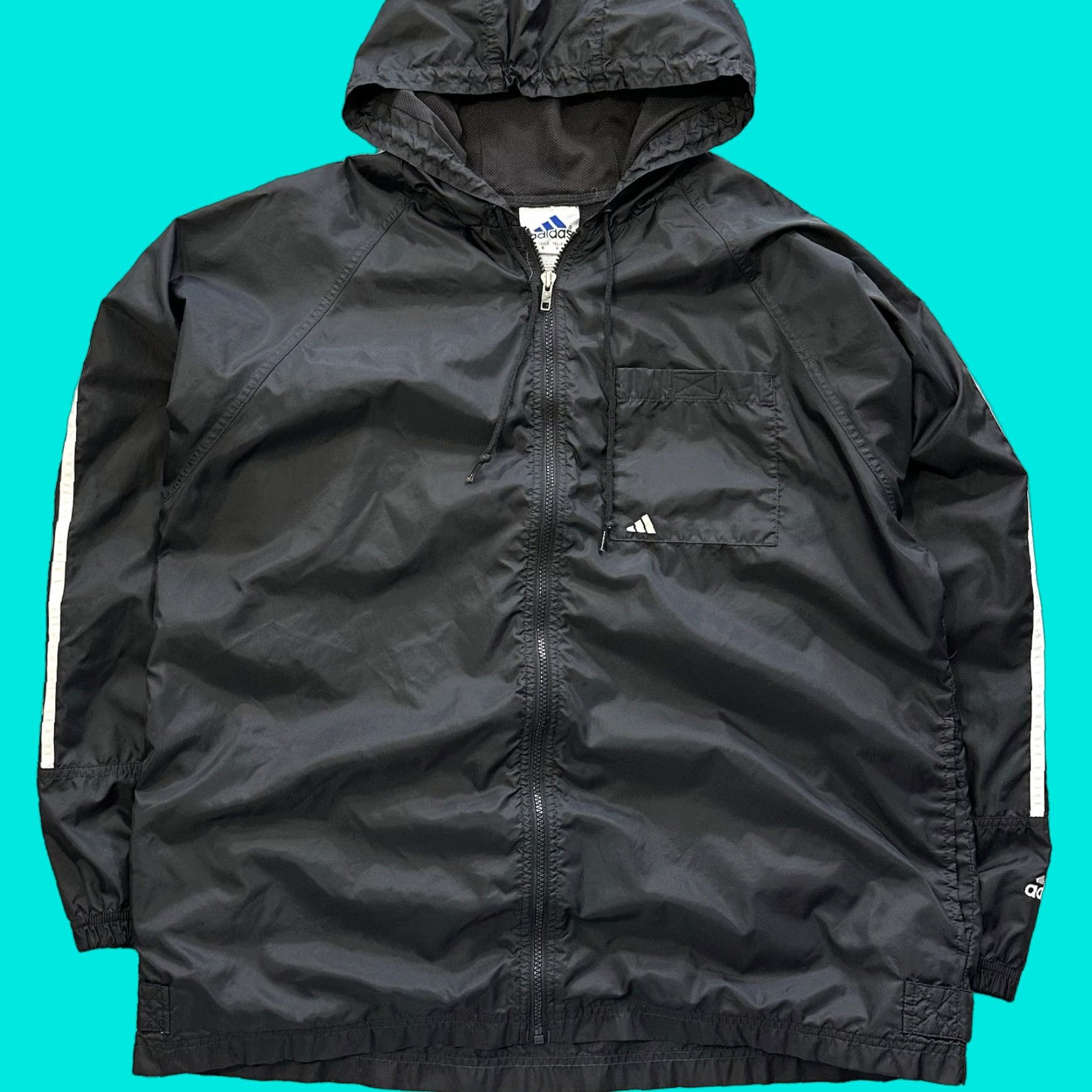 Adidas VINTAGE adidas Windbreaker Jacket Mens L Black Hooded Y2K 3 Stripes Full Zip Windbreaker Jacket Size US L / EU 52-54 / 3 - 1 Thumbnail