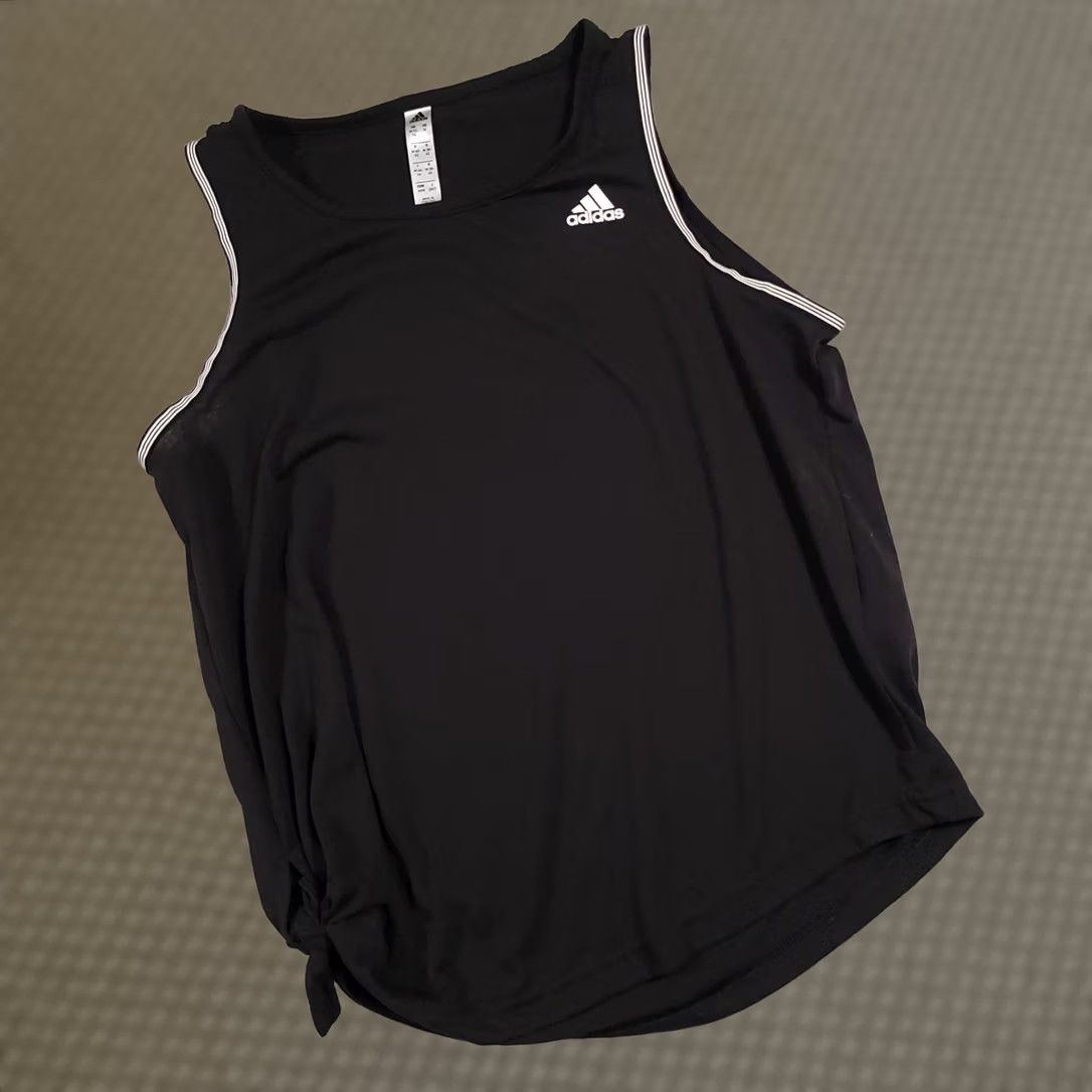 Adidas VINTAGE? No — Adidas Running Tank Women Medium Black Side Tie Short Athletic Shirt Size 32" / US 10 / IT 46 - 1 Thumbnail