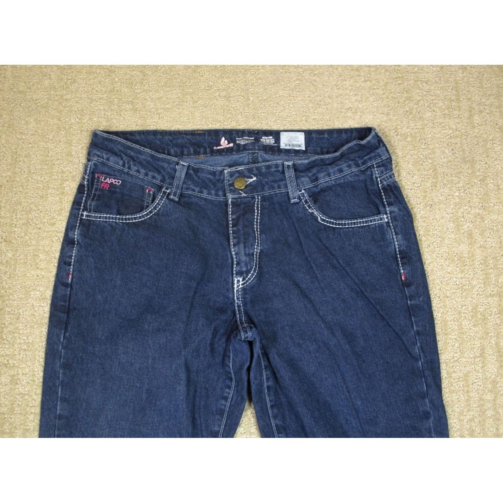 Denime LAPCO Jeans Women 10 Blue Straight Flame-Resistant Denim Pants Dark Wash 5-Pocket Regular Size 32 Blue Size 32" / US 10 / IT 46 - 2 Thumbnail