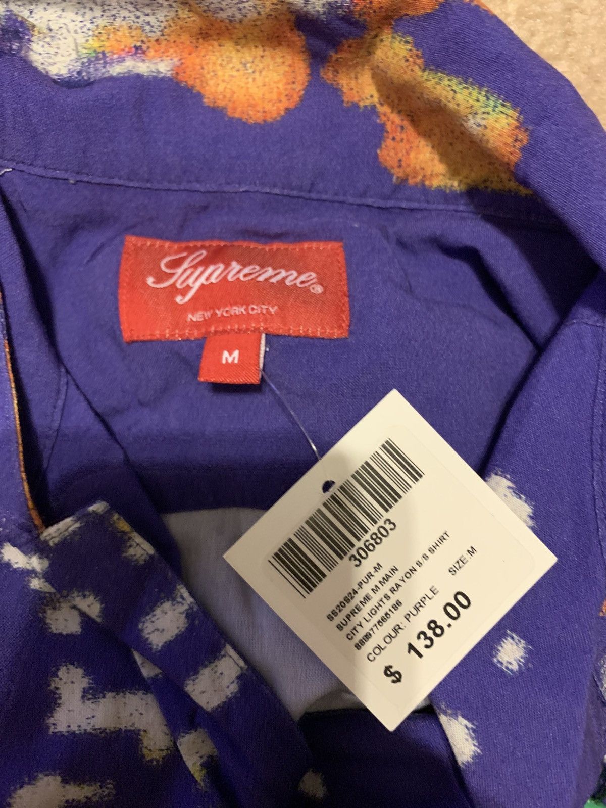 Supreme Supreme City Lights Rayon S/S Shirt Purple Size M Size US M / EU 48-50 / 2 - 4 Thumbnail