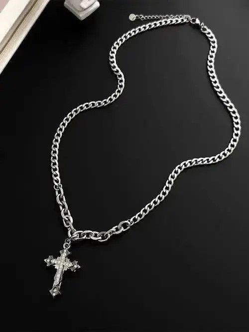 VIBE Retro Punk Stainless Steel Cross Rhinestone Pendant Size ONE SIZE - 1 Thumbnail