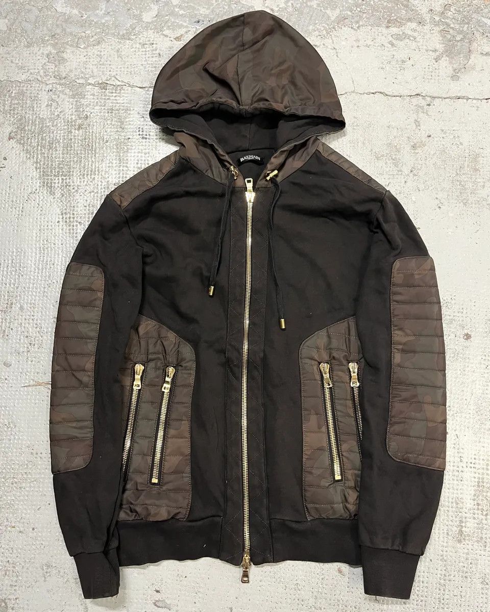 Balmain Balmain Black Cotton Quilted Biker Zip Hoodie Size US S / EU 44-46 / 1 - 1 Thumbnail