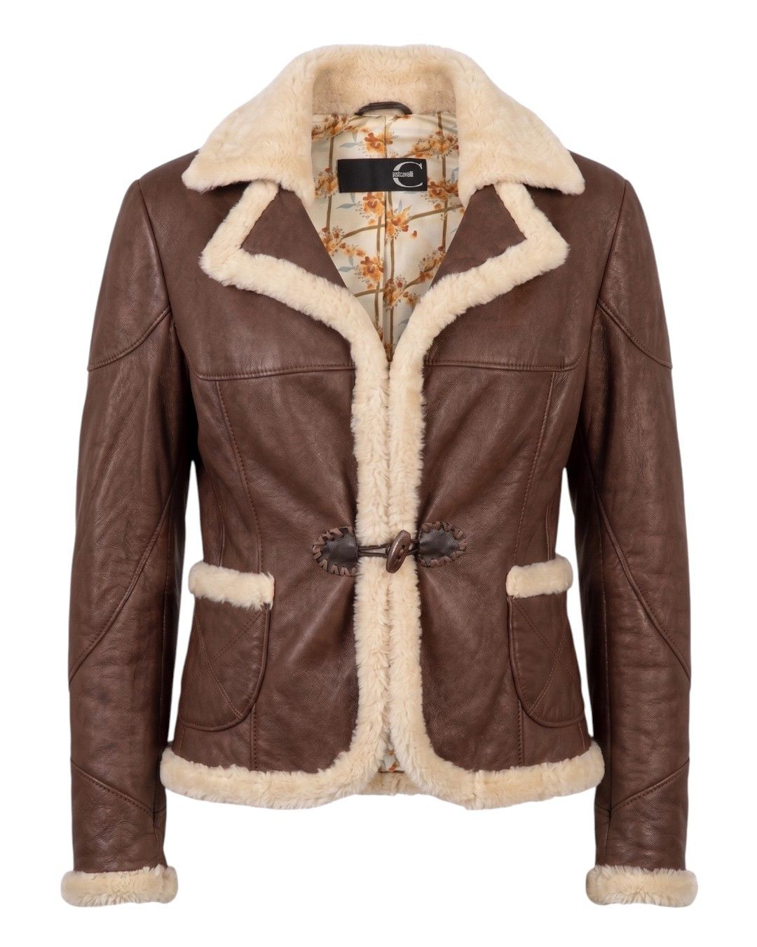Roberto Cavalli LAMB FUR COLLAR LEATHER JACKET Size L / US 10 / IT 46 - 1 Thumbnail