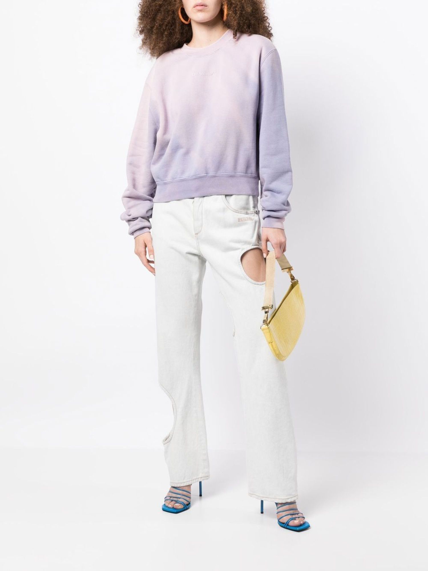Off-White o1gr1nt1124 Laundry Crop Crewneck Sweatshirt in Lilac Size S / US 4 / IT 40 - 2 Thumbnail