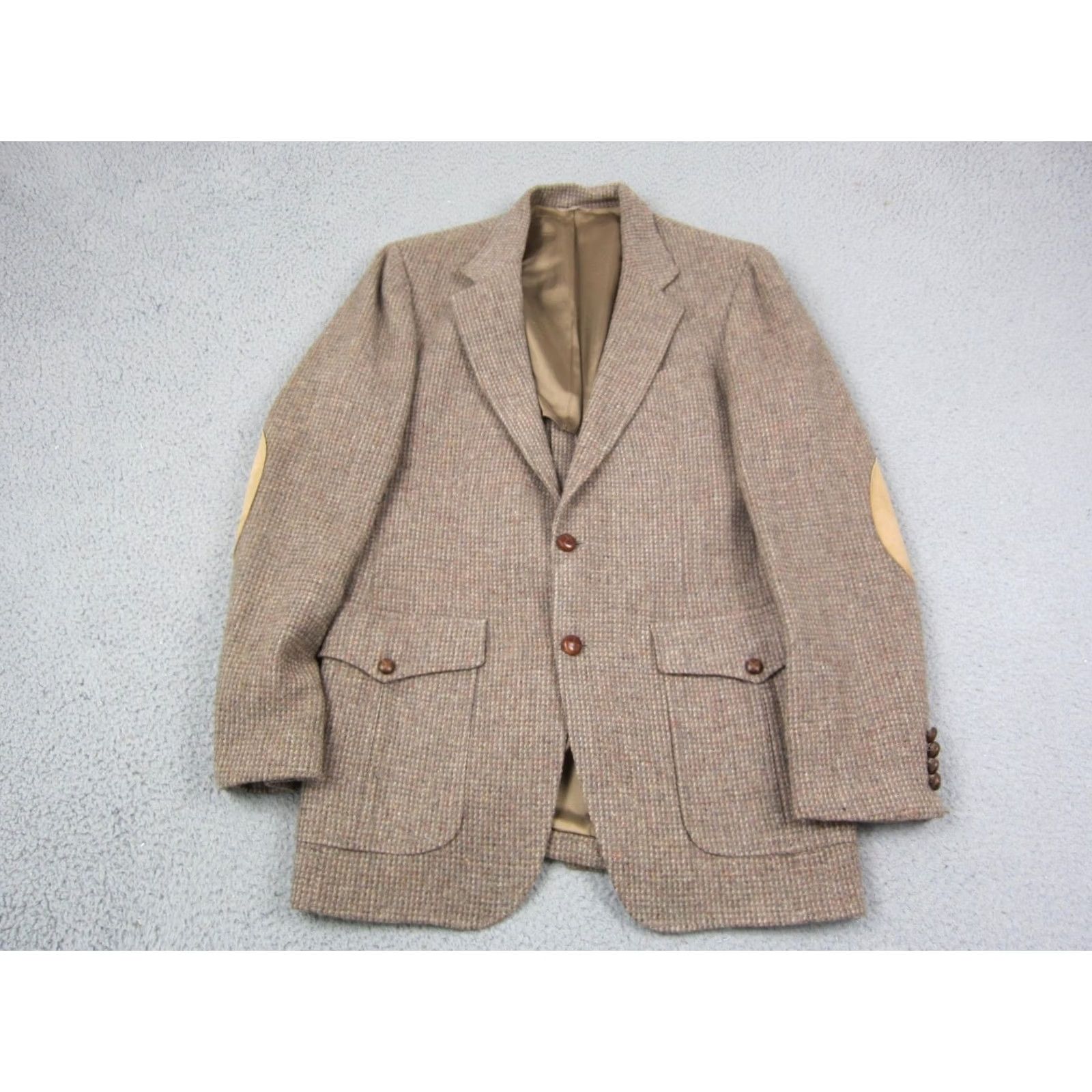 Vintage VINTAGE Tweed Blazer Jacket Mens 40L Brown Elbow Patch Armstrongs Sport 70s Size 40R - 2 Thumbnail