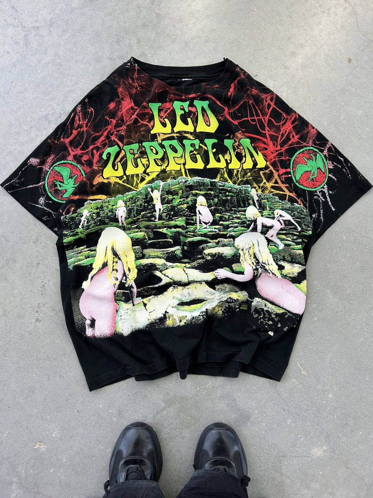 image of Band Tees x Vintage 92’ Led Zeppelin House Of Holy Aop Tee in Black, Men's (Size XL)