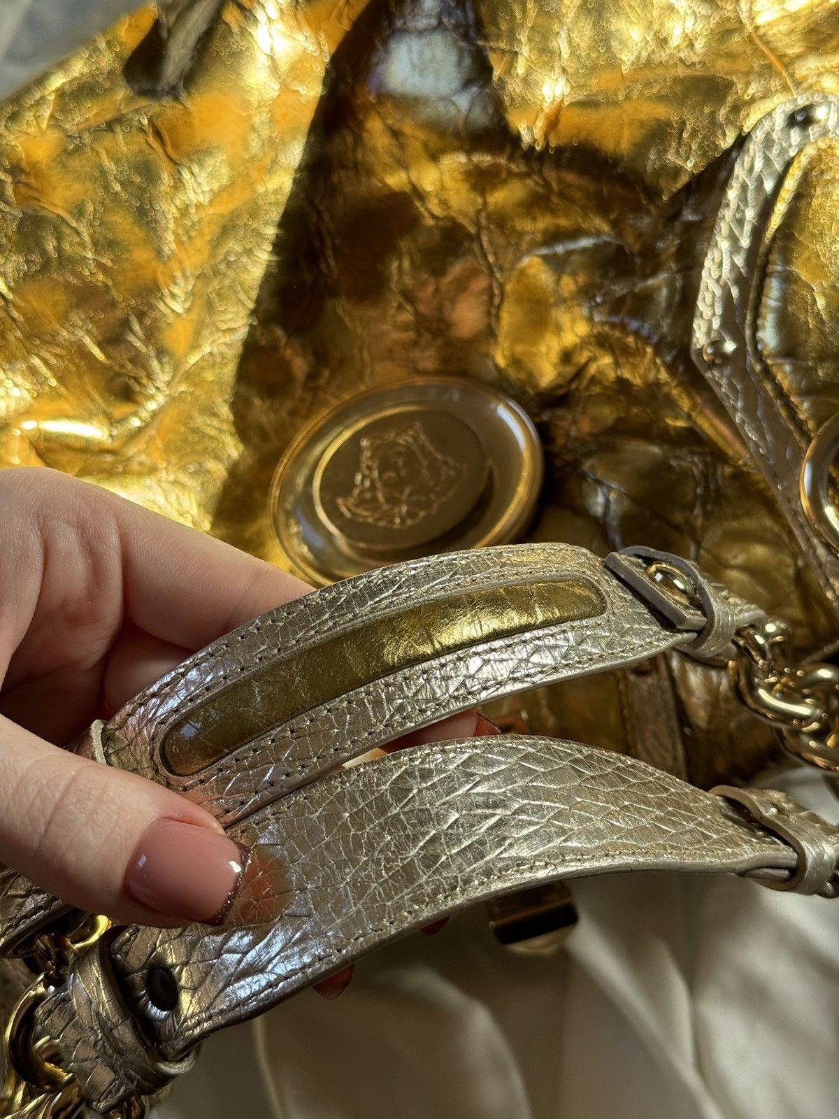 Grailed × Versace Versace Gold/Silver Leather Satchel Bag shoulder Y2K Rare Size ONE SIZE - 9 Thumbnail