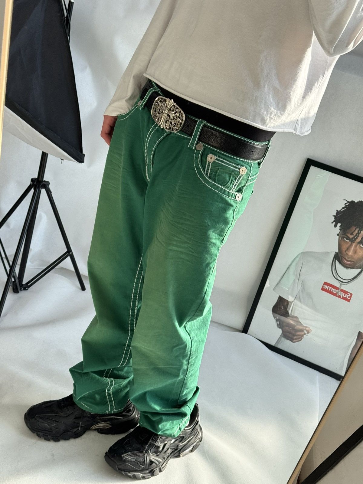 True Religion Vintage Usa True Religion Washed Green Swag Denim Jeans Size US 33 - 12 Thumbnail