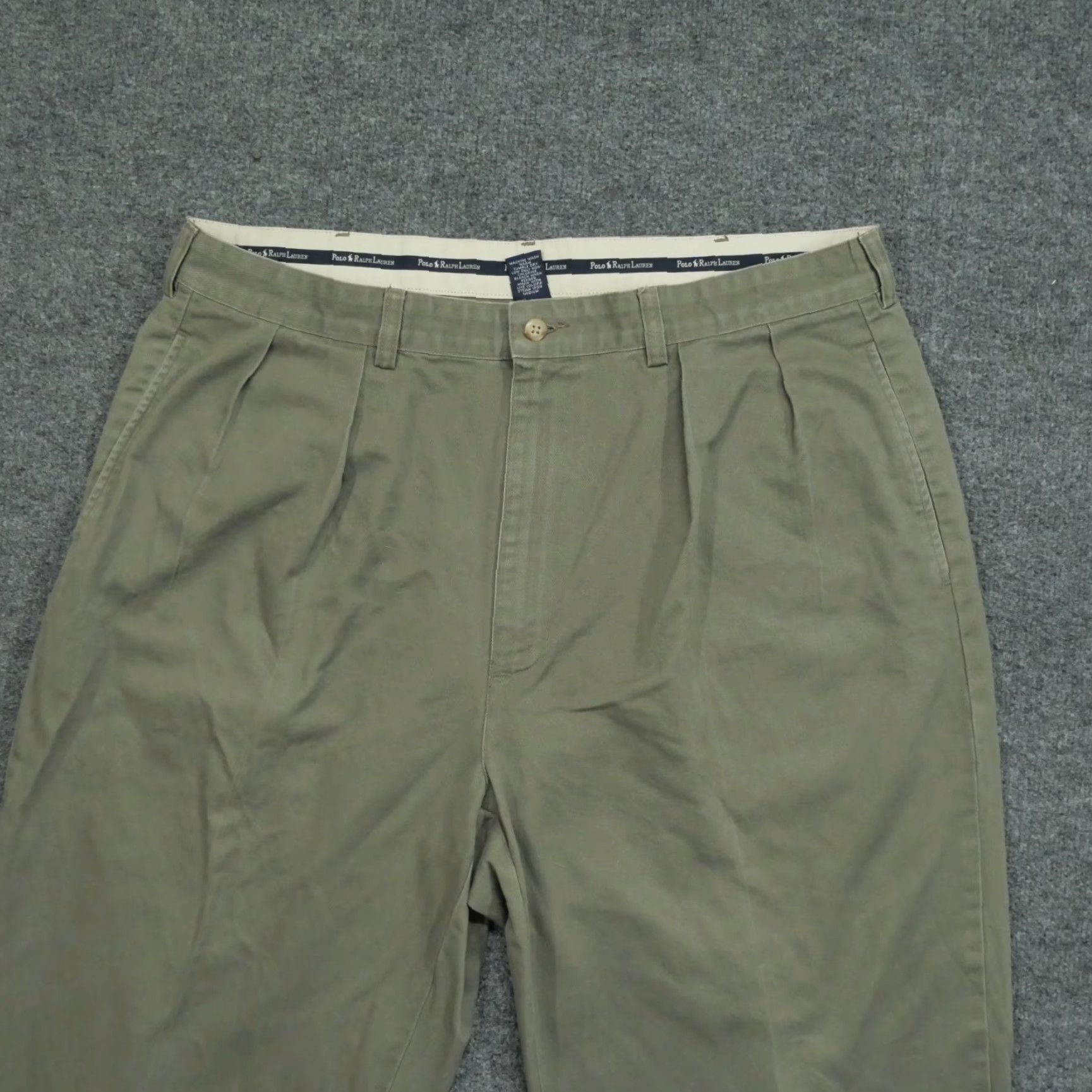 Ralph Lauren VINTAGE Ralph Lauren Pants Men 38x30 Chino Cotton Twill 90s Brown Grey Pleated Waist 37 in Straight Front Casual Size US 37 - 2 Thumbnail