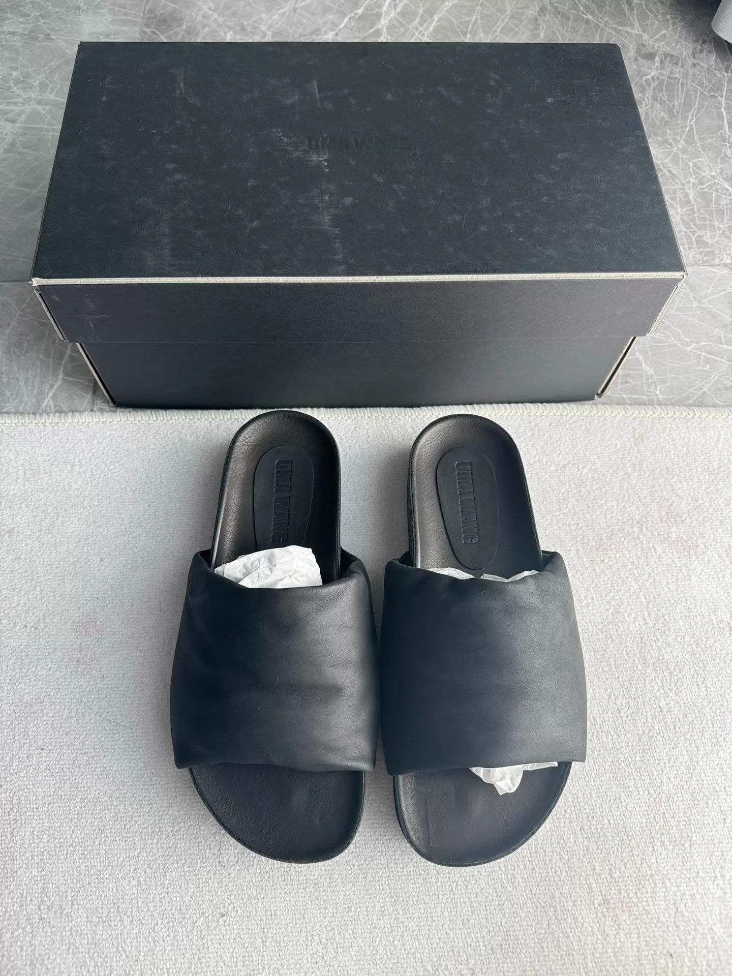 Uma Wang Uma Wang Black Folded Leather Thick Sole Slippers 37 Size US 6.5 / IT 36.5 - 2 Thumbnail