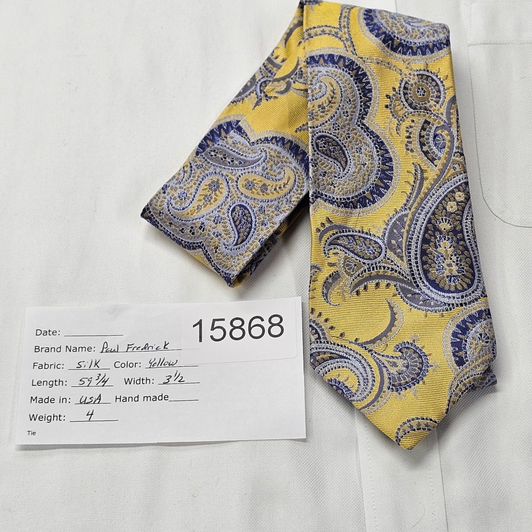 Vintage Paul Fredrick Necktie Tie Men's 100% Silk Yellow Paisley Textured USA Vintage: No (adjust to structure) Size ONE SIZE - 6 Thumbnail