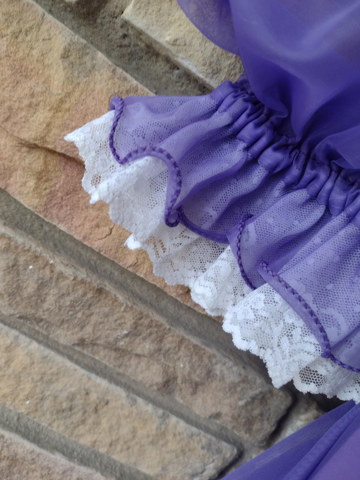 The Unbranded Brand 70s Purple Chiffon Prairie Gown Lace Ruffles Satin Lining S Size S / US 4 / IT 40 - 4 Thumbnail