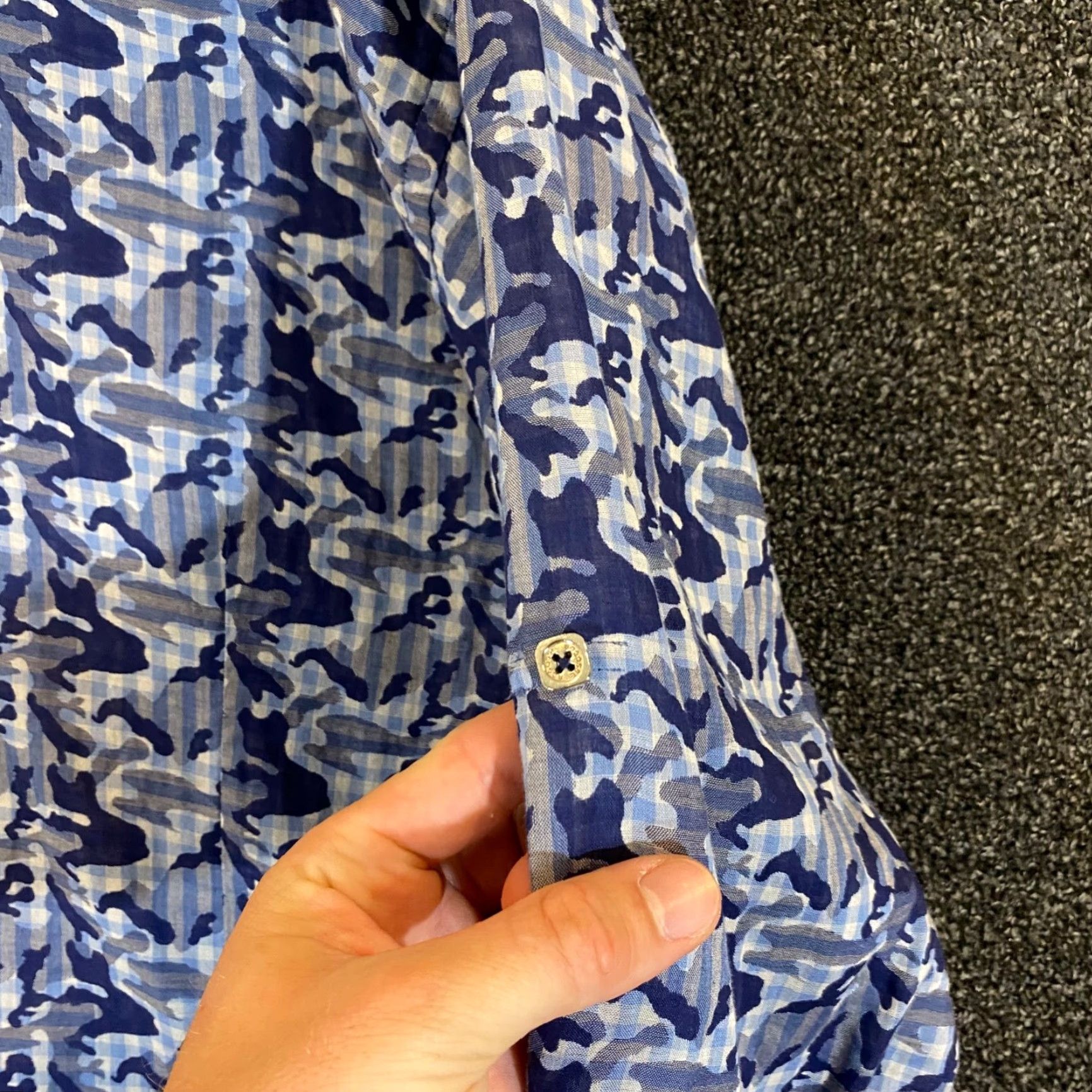 Vintage Bogosse Shirt Mens 3XL Blue Camo Long Sleeve Button-Up Top with French Cuff, Button Up, Casual Formal Workwear Size US XXL / EU 58 / 5 - 5 Thumbnail