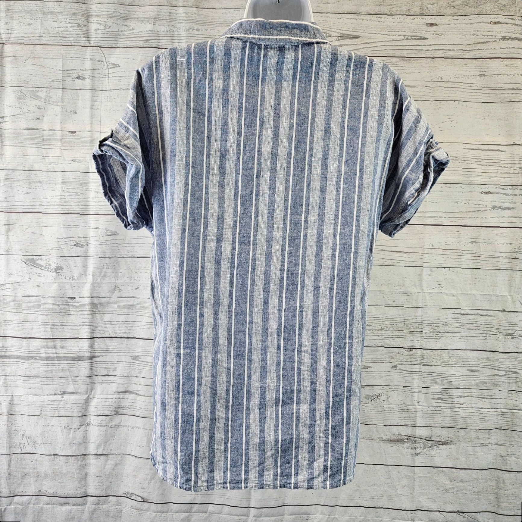 Vintage Sigrid Olsen Womens Top Blouse Sz S Short Sleeve Blue Stripe Linen Cotton Collared Shirt Womens Size S / US 4 / IT 40 - 4 Thumbnail