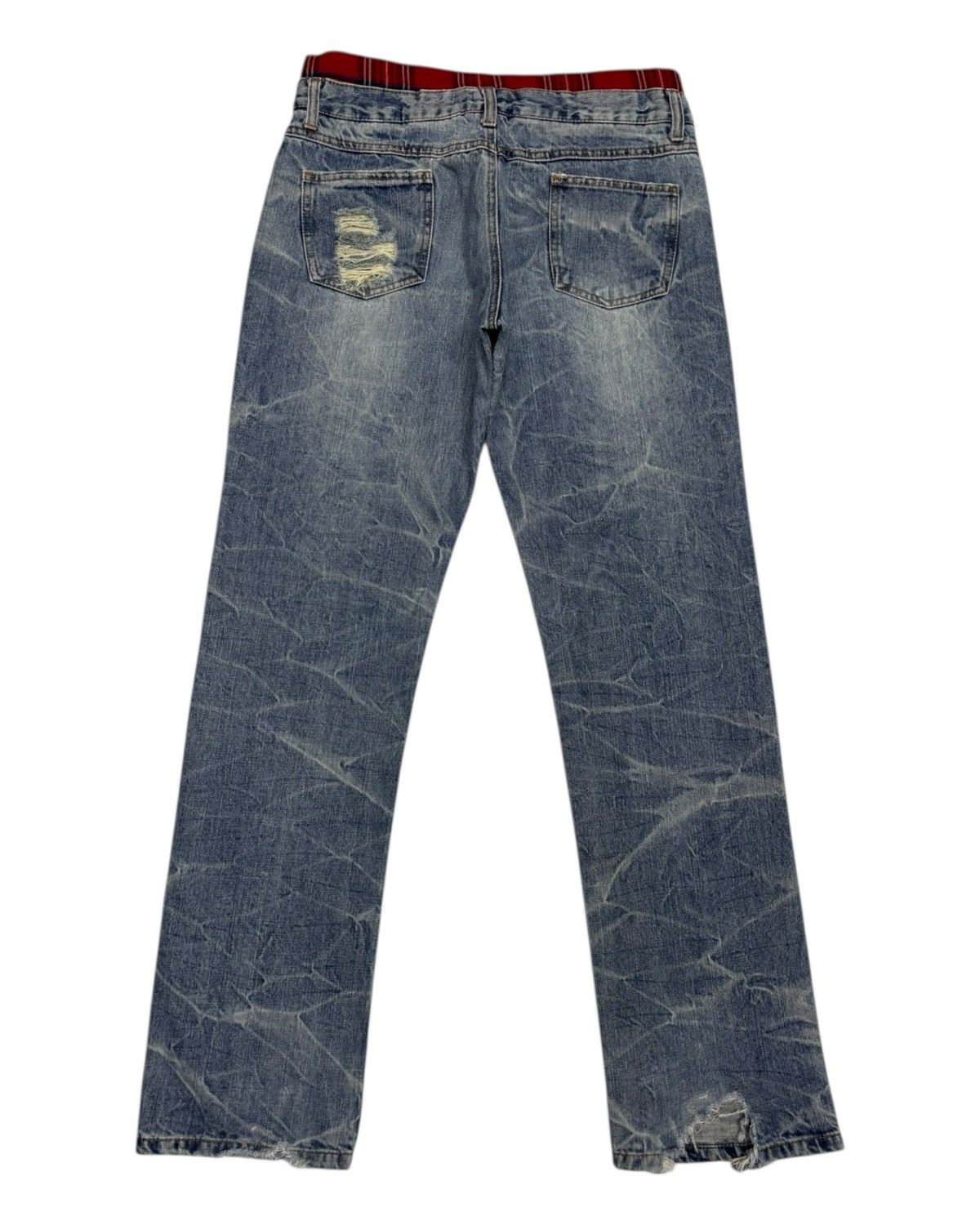 Hysteric Glamour × If Six Was Nine Red Tartan Checked Double Waist Jean Distressed Denim Size US 31 - 8 Thumbnail