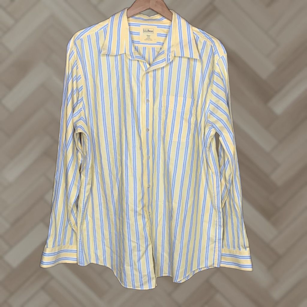 Vintage LL Bean Button-Down Shirt XL Yellow Striped Non-Iron Trim Fit Shirt Men XS? Wait no. Size US XL / EU 56 / 4 - 1 Thumbnail