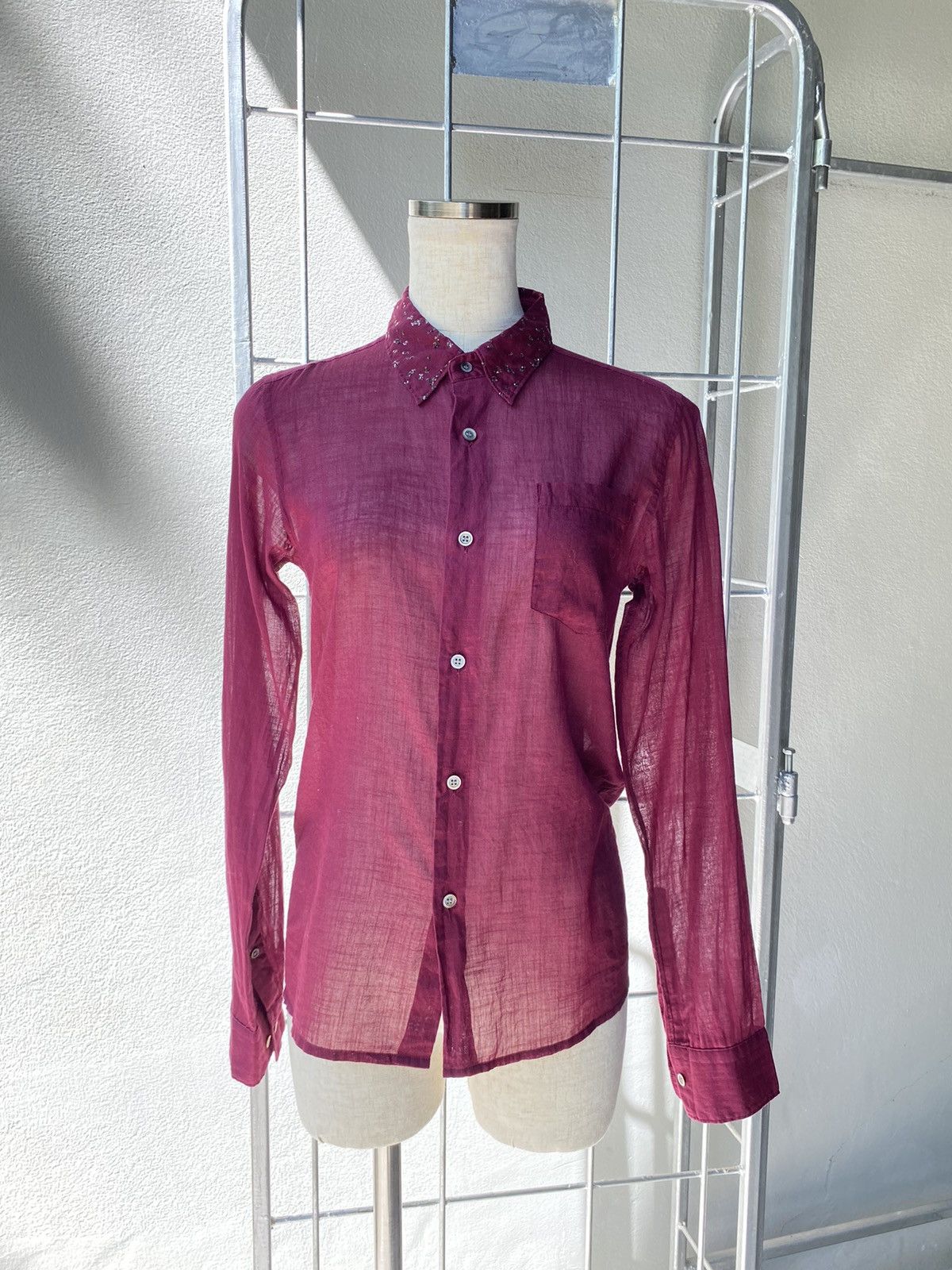 Zucca ZUCCA Deep Red Sheer Shirt with Sparkling Collar Size S / US 4 / IT 40 - 18 Thumbnail