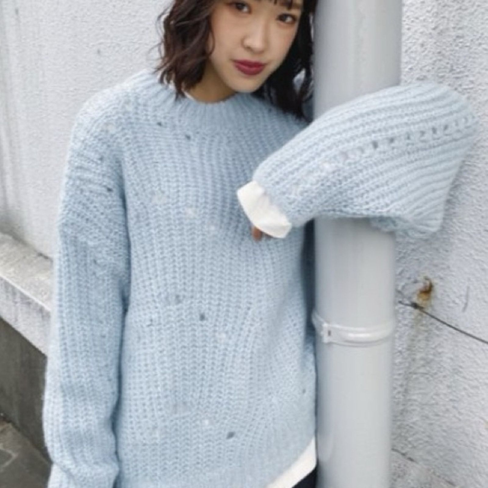 MOUSSY MOUSSY $320 Pale Blue Eyelet Volume Sleeve Sweater sz 1 Sm Size S / US 4 / IT 40 - 3 Thumbnail
