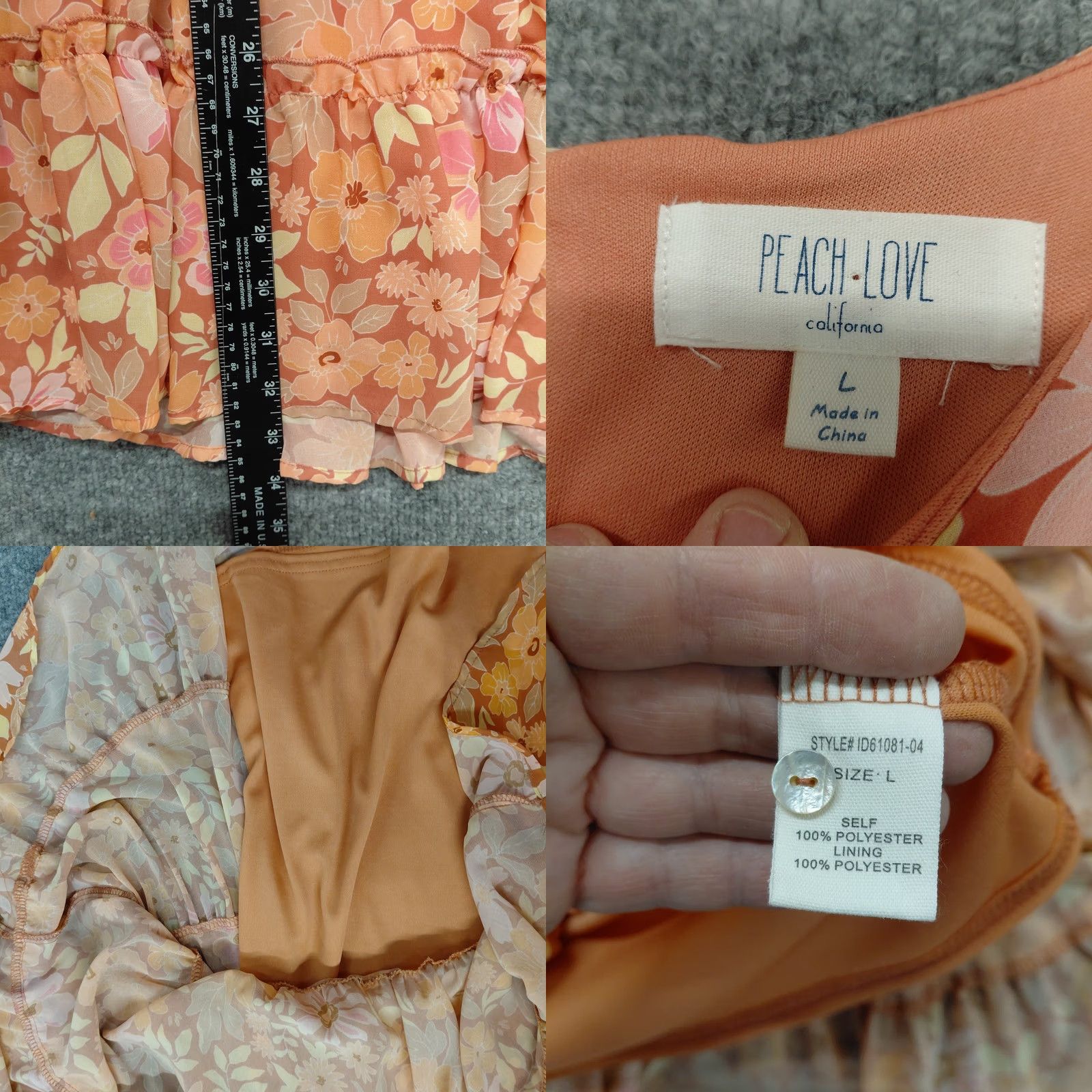 Vintage Peach Love California Dress Women L Peach Floral Long Sleeve Mini Lined Ballon Sleeve Blouson Party/Cocktail Wedding Sundress Short Size L / US 10 / IT 46 - 9 Thumbnail