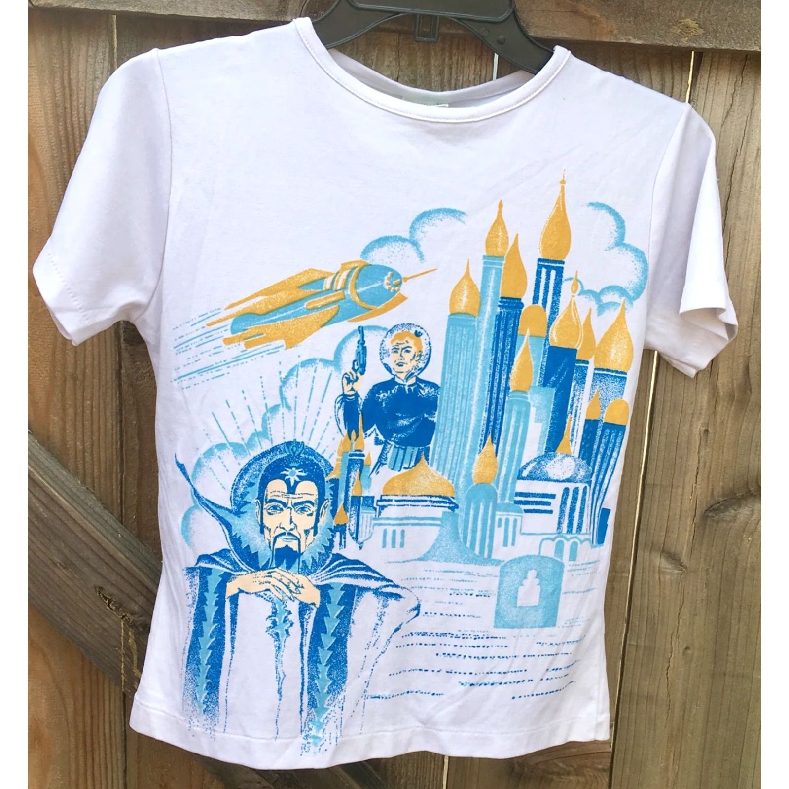 Sears VINTAGE Sears Flash Gordon T-Shirt Womens Graphic Tee 1970s White M Short Sleeve Front Back Print Nylon 18" Chest Size M / US 6-8 / IT 42-44 - 3 Thumbnail