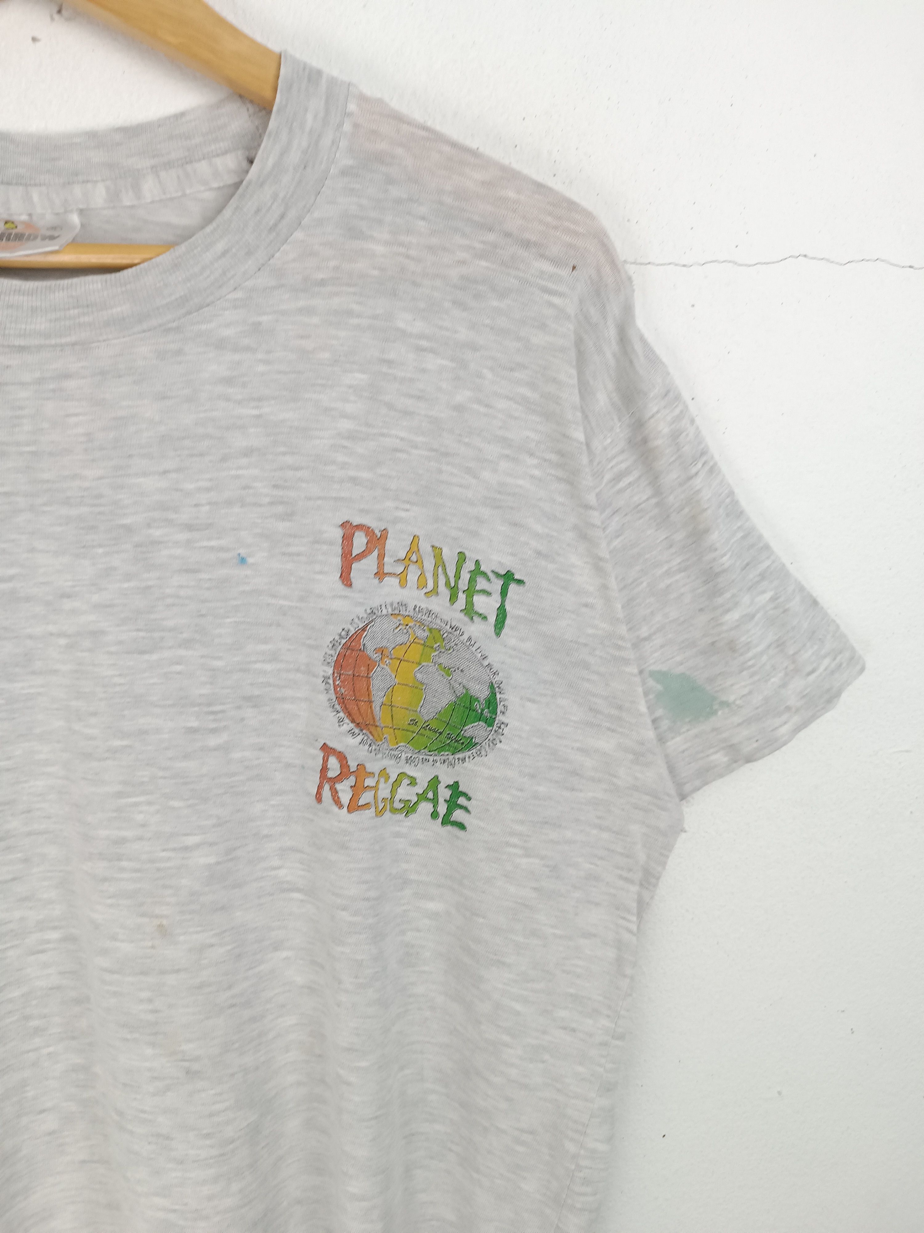 Rap Tees THRASHED FADED VINTAGE 90'S PLANET REGGAE GLOBE MARLEY 420 Size US L / EU 52-54 / 3 - 5 Thumbnail
