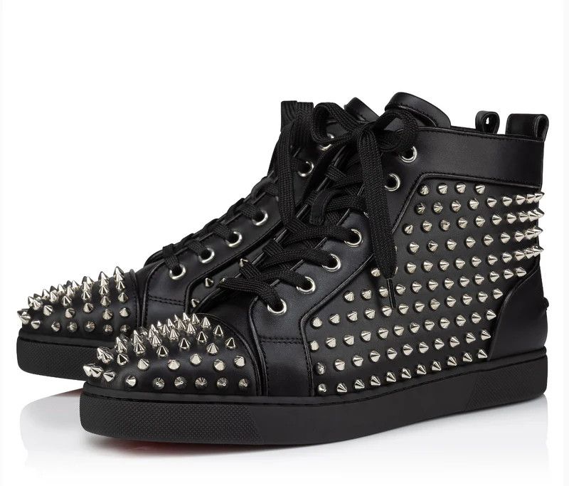 Christian Louboutin o1s1wg111225 Louis Spikes Flat Calf in Black/Silver Size US 8 / EU 41 - 2 Thumbnail