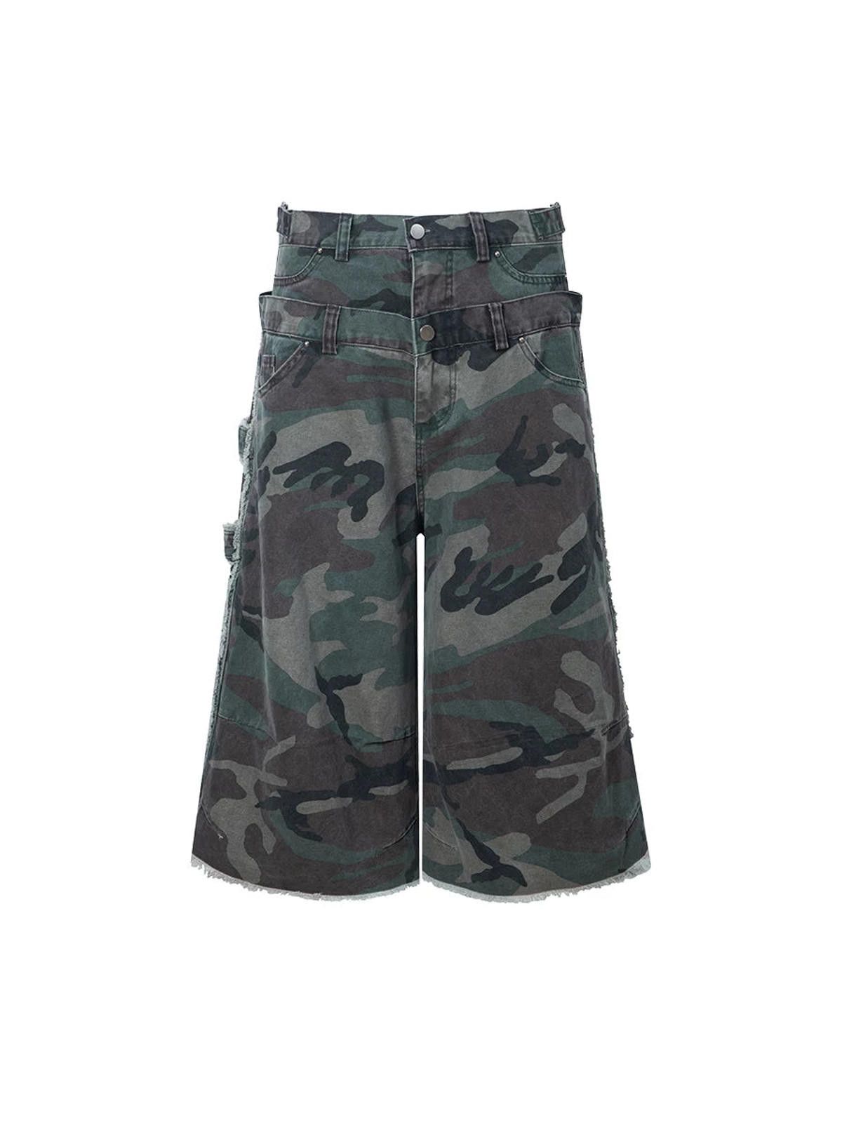 Other Camo Denim Fake Two-Piece Destroyed Cargo Jorts Size US 32 / EU 48 - 5 Thumbnail