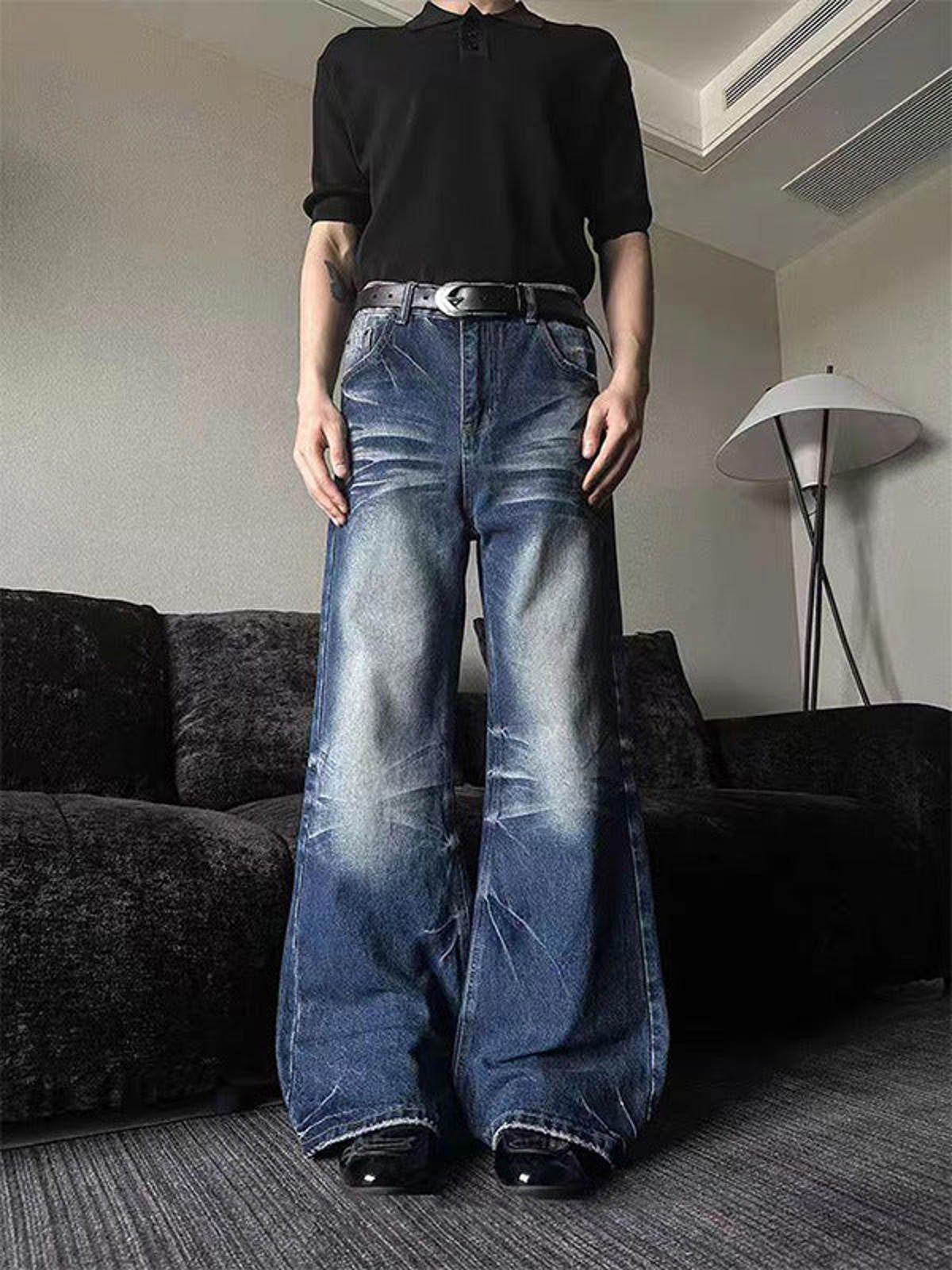 Vintage Blue Wide Leg Denim Jeans, Baggy Vintage Jeans Size US 32 / EU 48 - 4 Thumbnail