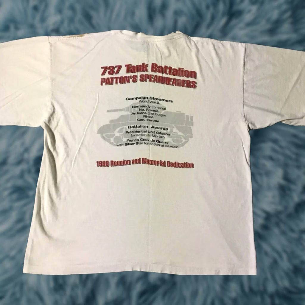 Vintage VINTAGE 90s Army Shirt 2XL White Short Sleeve Crew Neck Graphic Tee Military Grunge Patton's Spearheaders USA USMC Navy Seal California 80s 90s Size US XXL / EU 58 / 5 - 1 Thumbnail