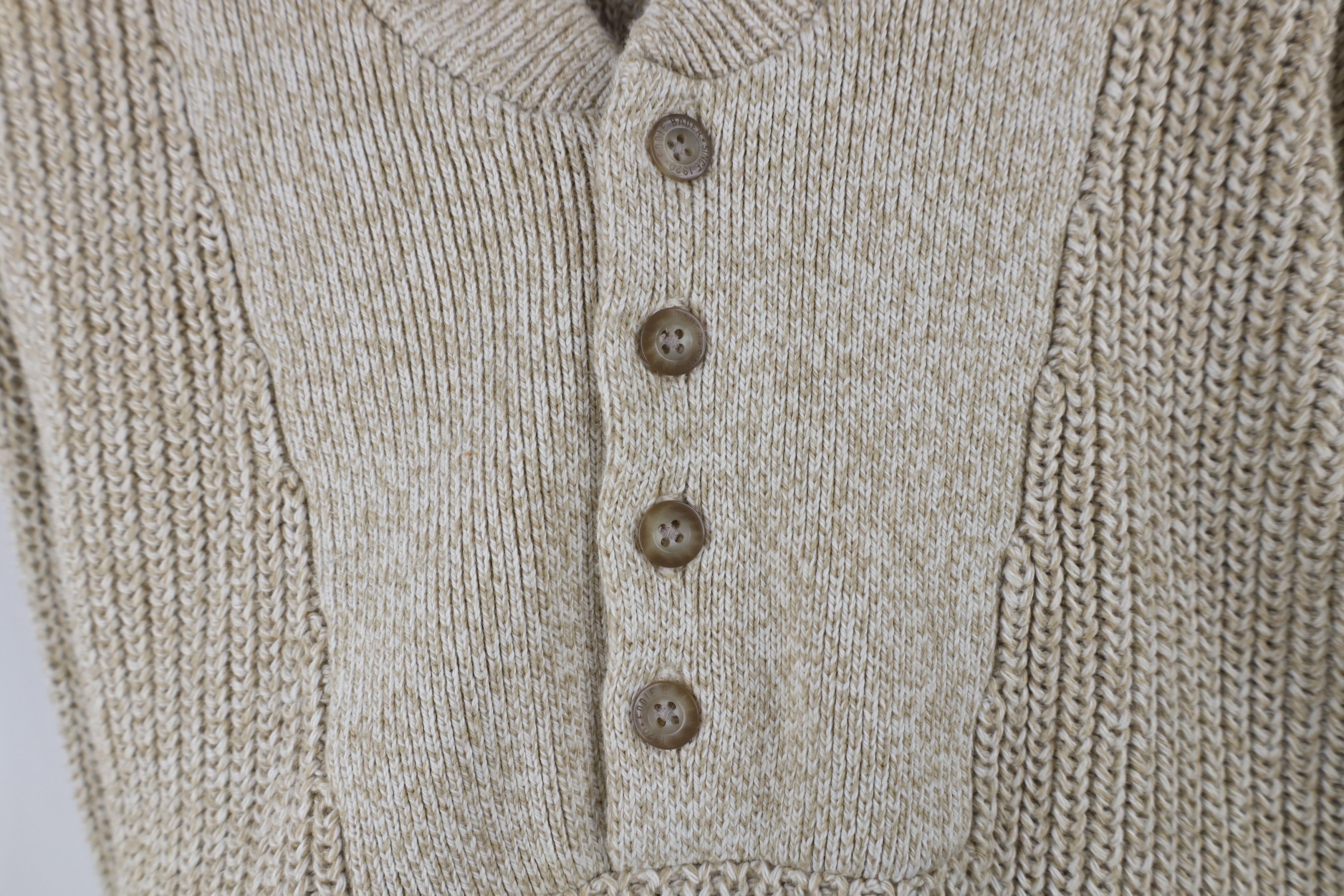 Eddie Bauer × Vintage Vintage Eddie Bauer Cotton Ribbed Knit Henley Sweater Beige Size US XL / EU 56 / 4 - 4 Thumbnail