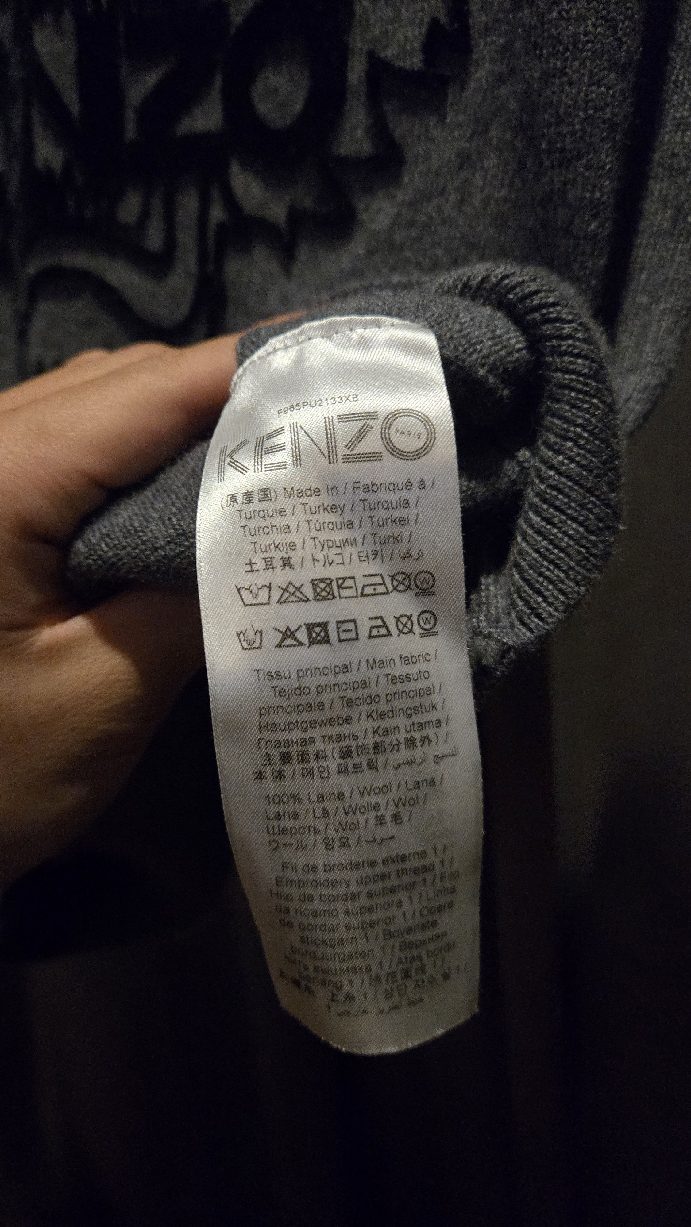 Kenzo Kenzo Grey Knitted Sweater with Stitched Tiger (Black) Size US S / EU 44-46 / 1 - 8 Thumbnail