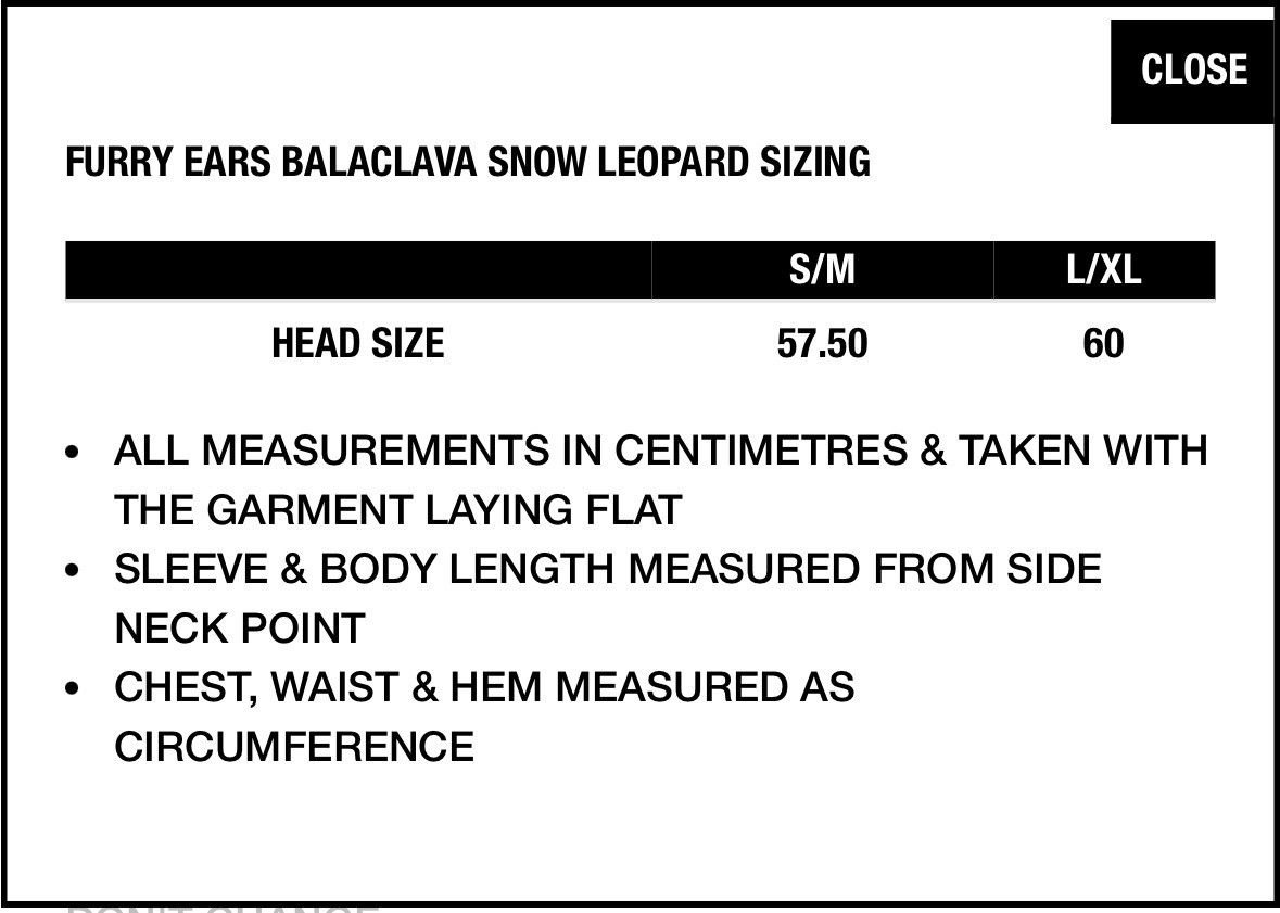 Palace SIZE S/M Palace Furry Ears Balaclava Snow Leopard Size ONE SIZE - 9 Thumbnail