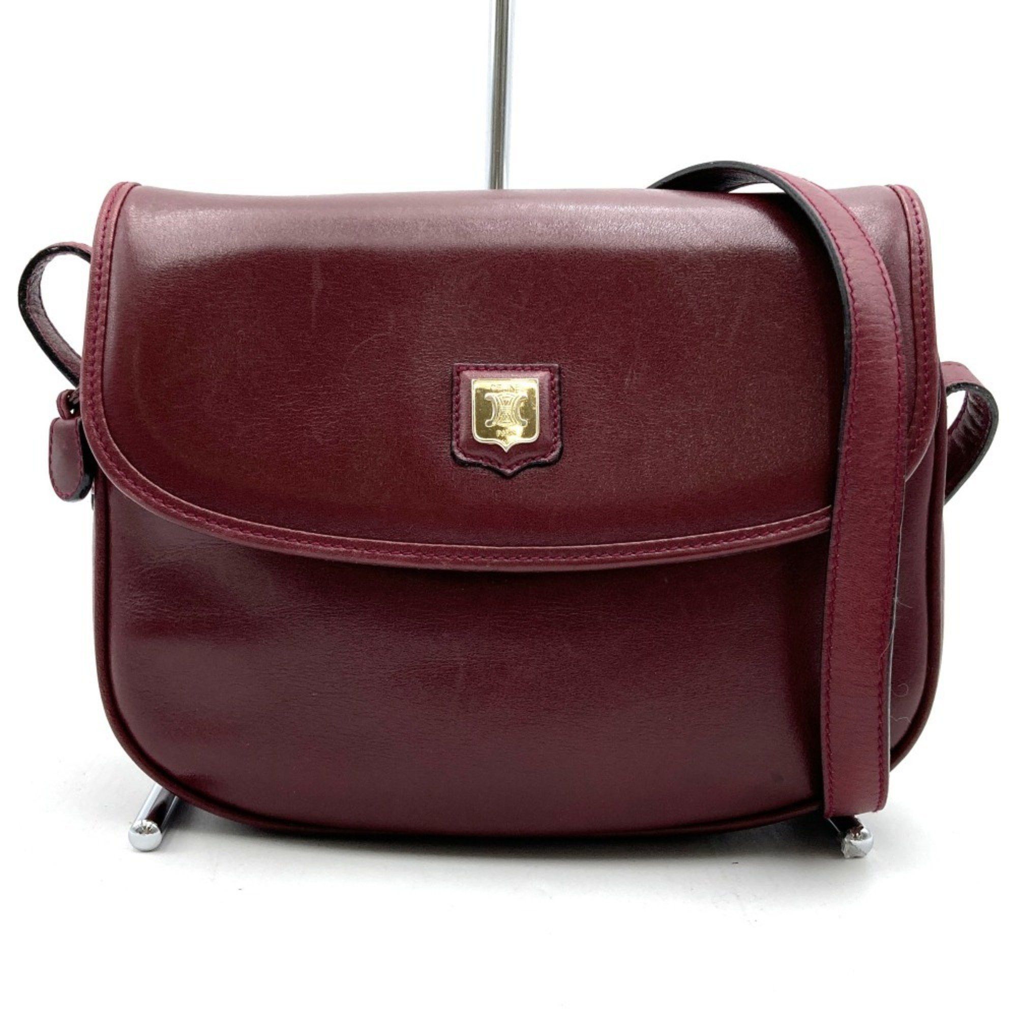 Celine Shoulder Bag Leather Bordeaux Women's Men's